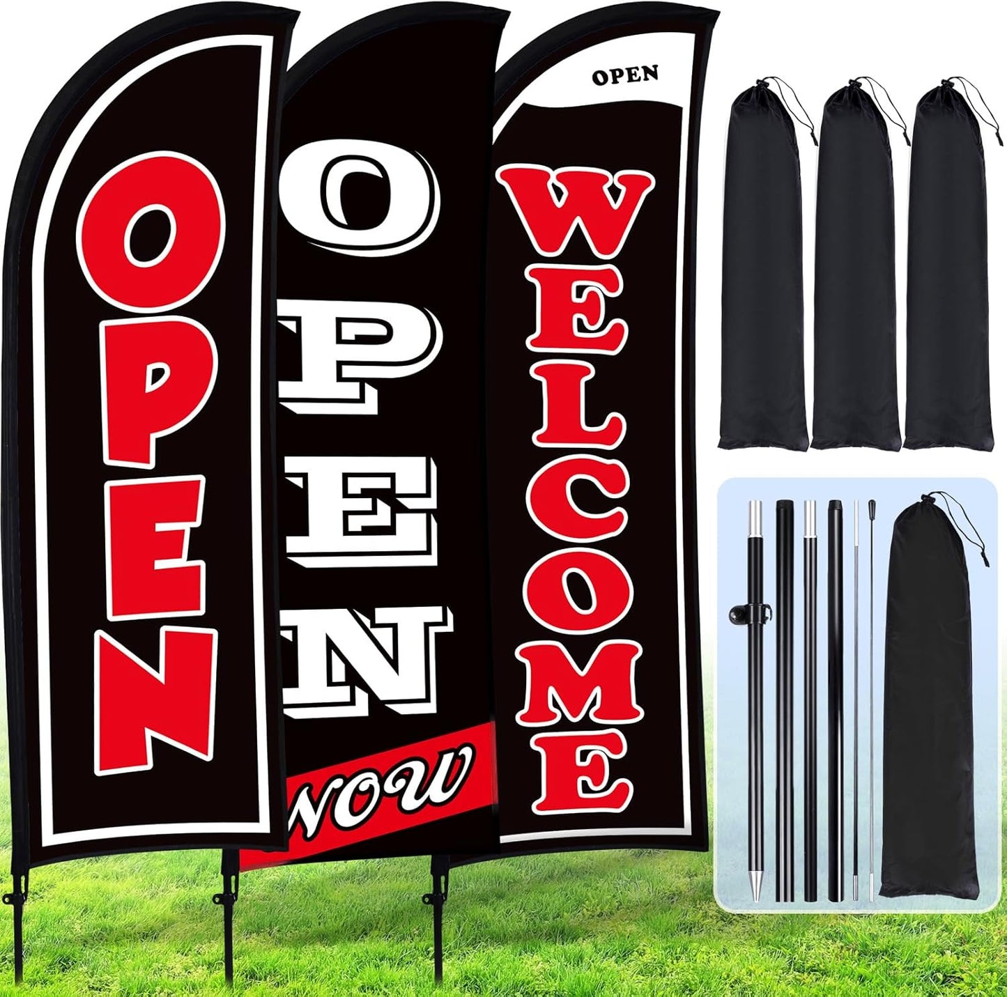 Buryeah 3 Sets Now Open Feather Flag Banner for Business Use