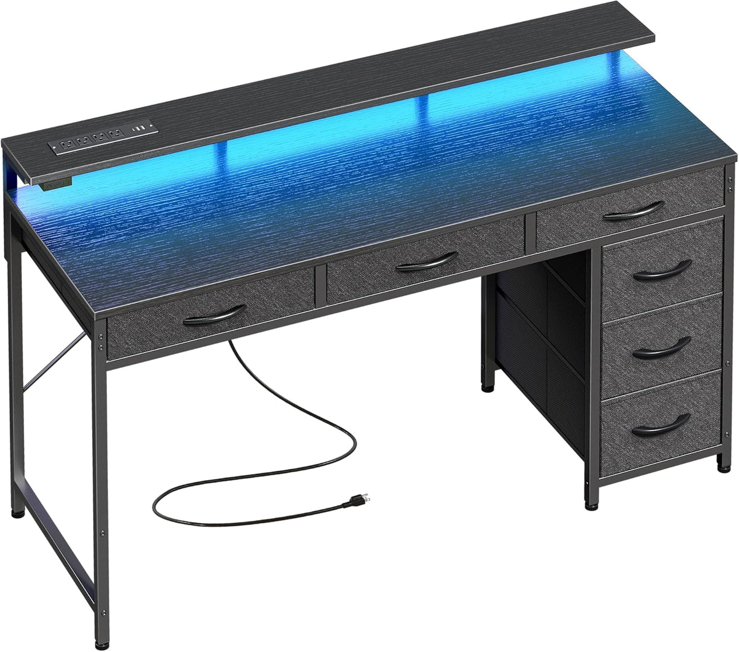 Huuger Gaming Desk: Sleek LED-lit Storage