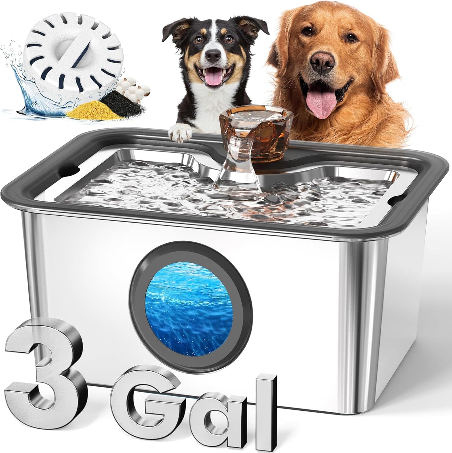 Dog Water Fountain for Large Dogs - 12L Stainless Steel Dispenser