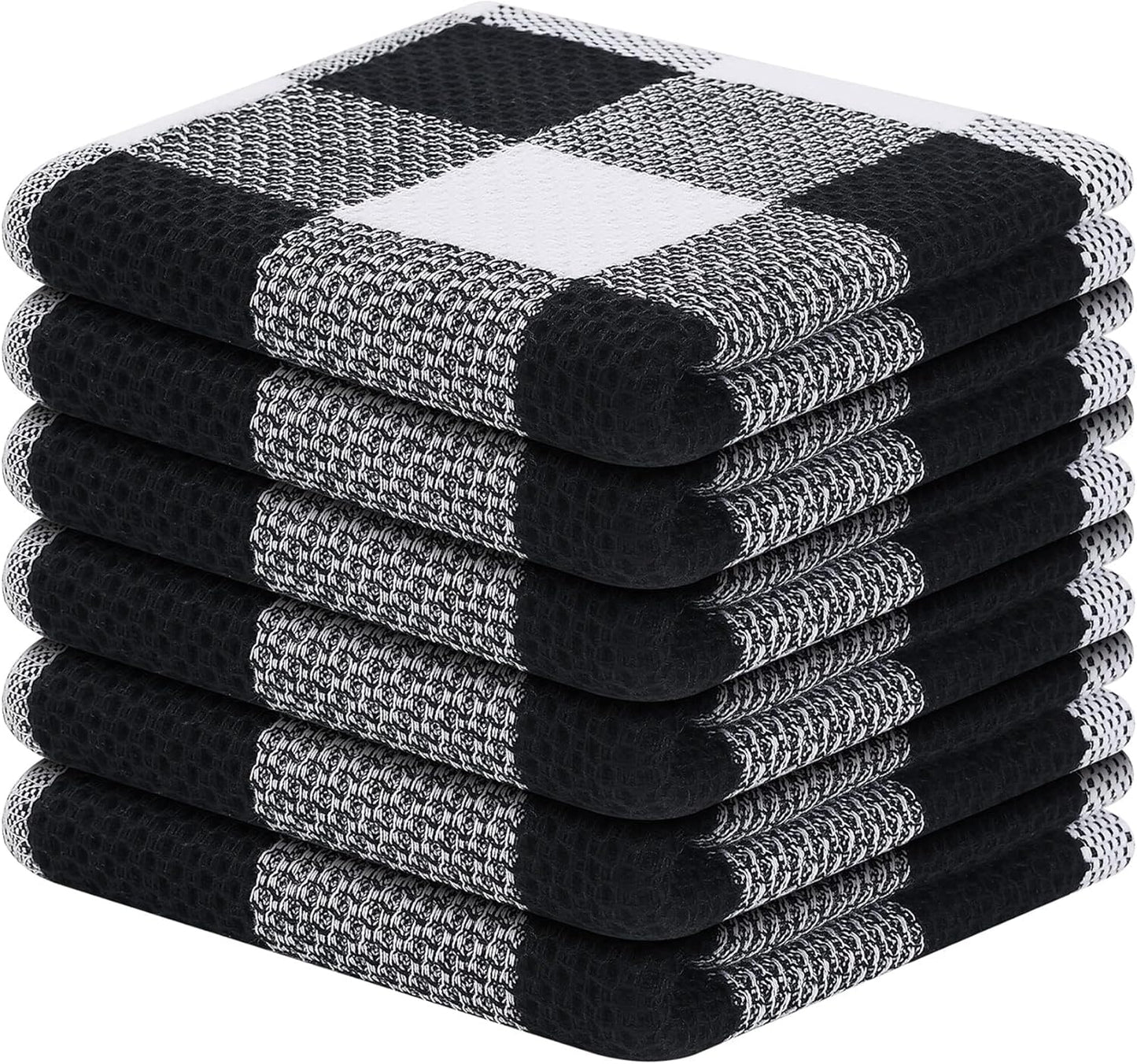 Super Soft Absorbent Plaid Dish Cloths, 6-Pack, Black & White