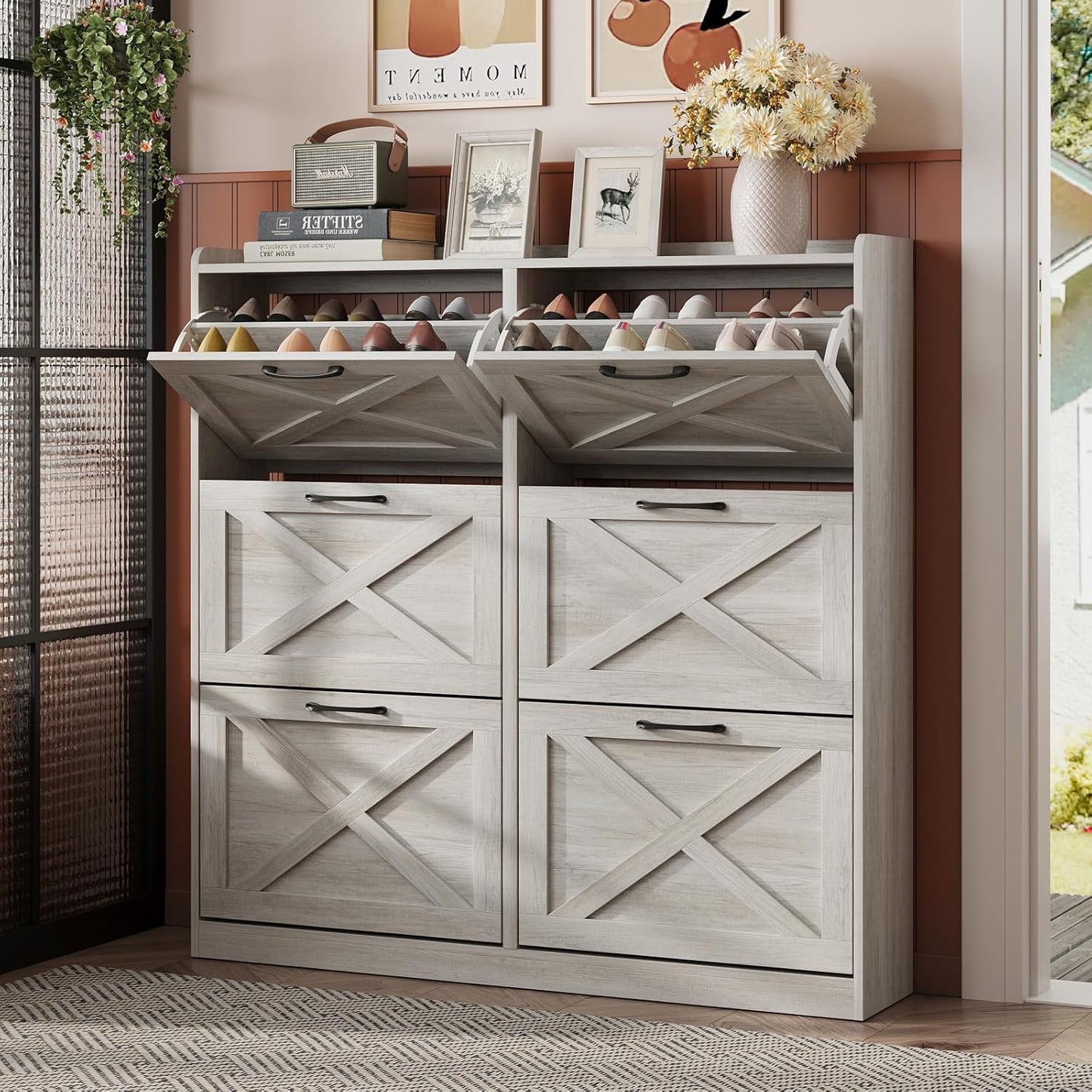 Maupvit Large Shoe Storage Cabinet with 6 Flip Drawers for Entryway