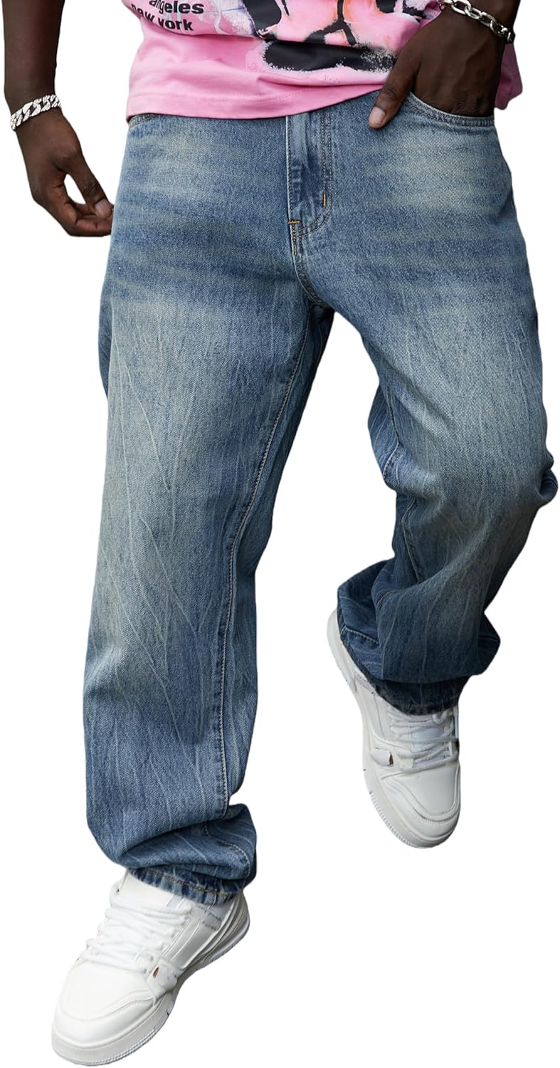 Men's Non-Stretch Regular Fit Straight-Leg Denim Pants Jeans