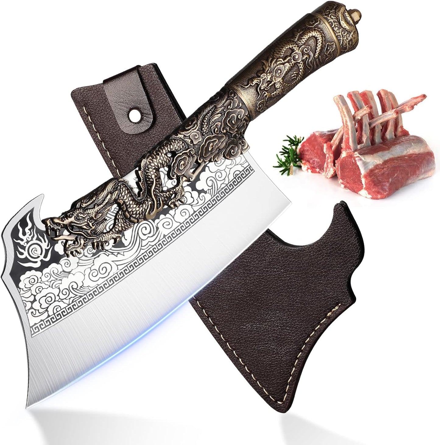 ROCOCO 2lb Dragon Butcher Knife for Heavy Duty Meat Cutting