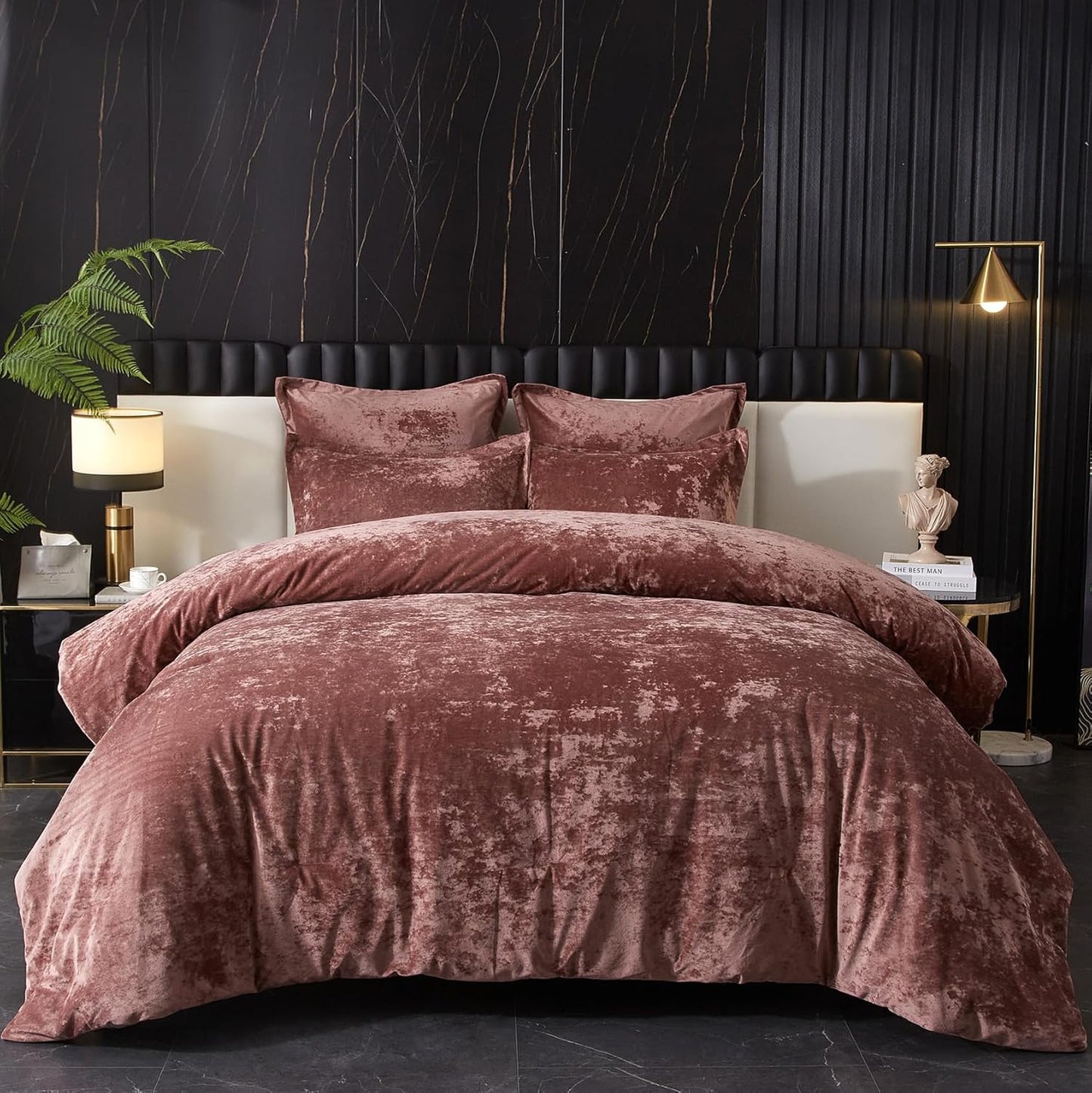Ivellow Crushed Velvet Comforter Set King - Luxury Soft Bedding