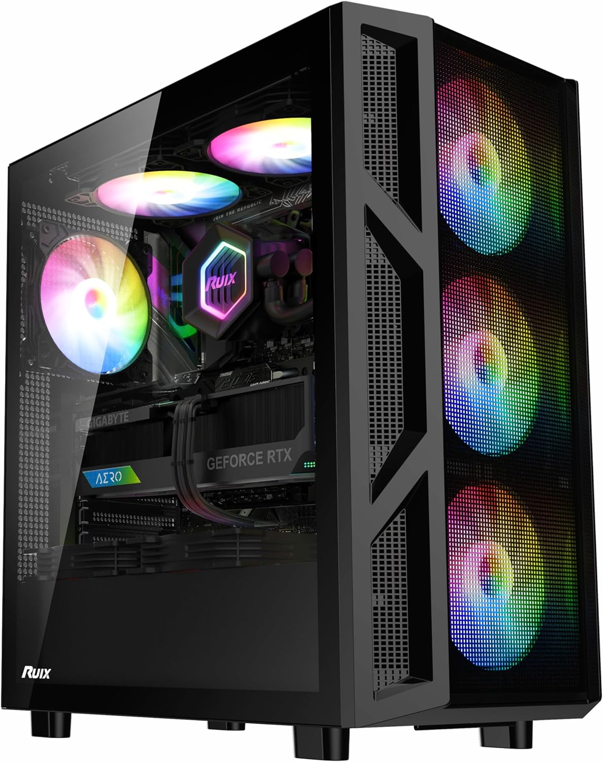 RUIX CV103 ATX Mid-Tower PC Case with RGB Fans and Glass