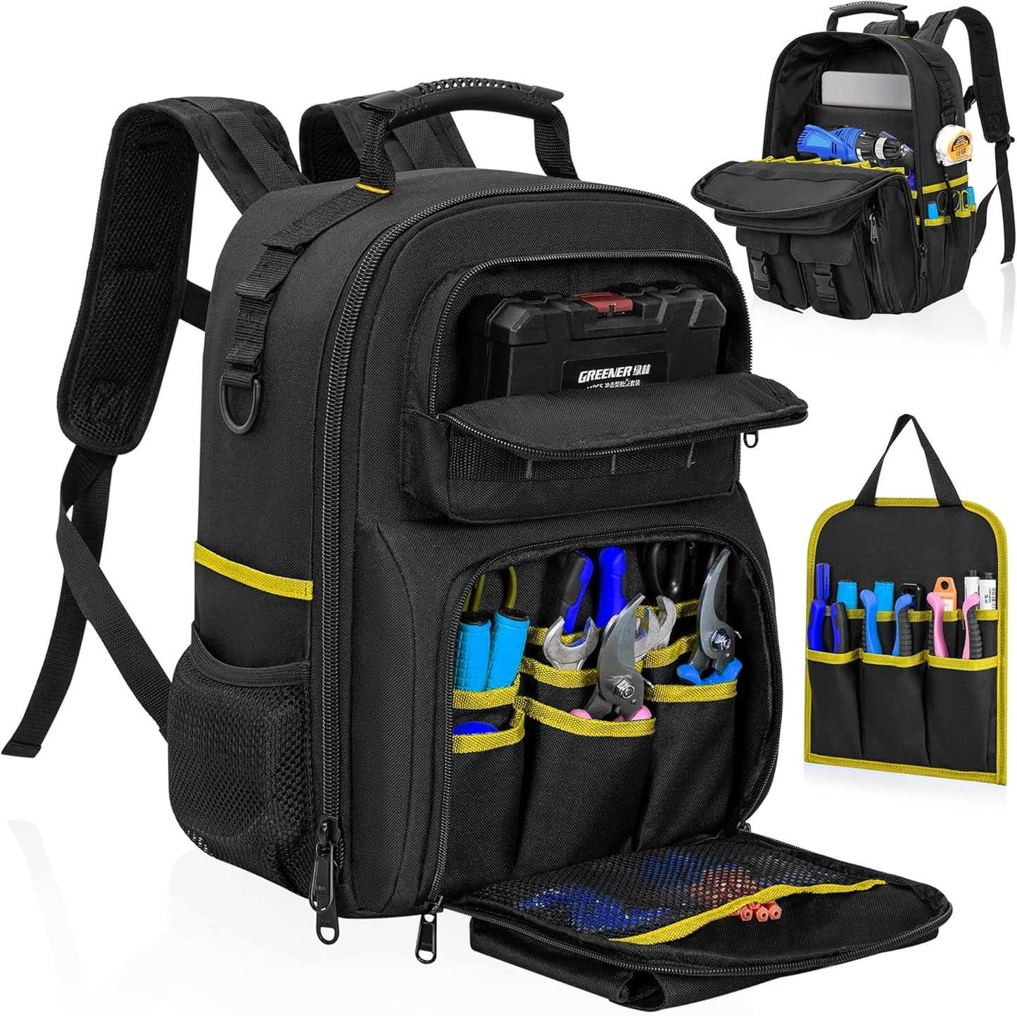 Heavy Duty Tool Backpack with Removable Organizer for Professionals