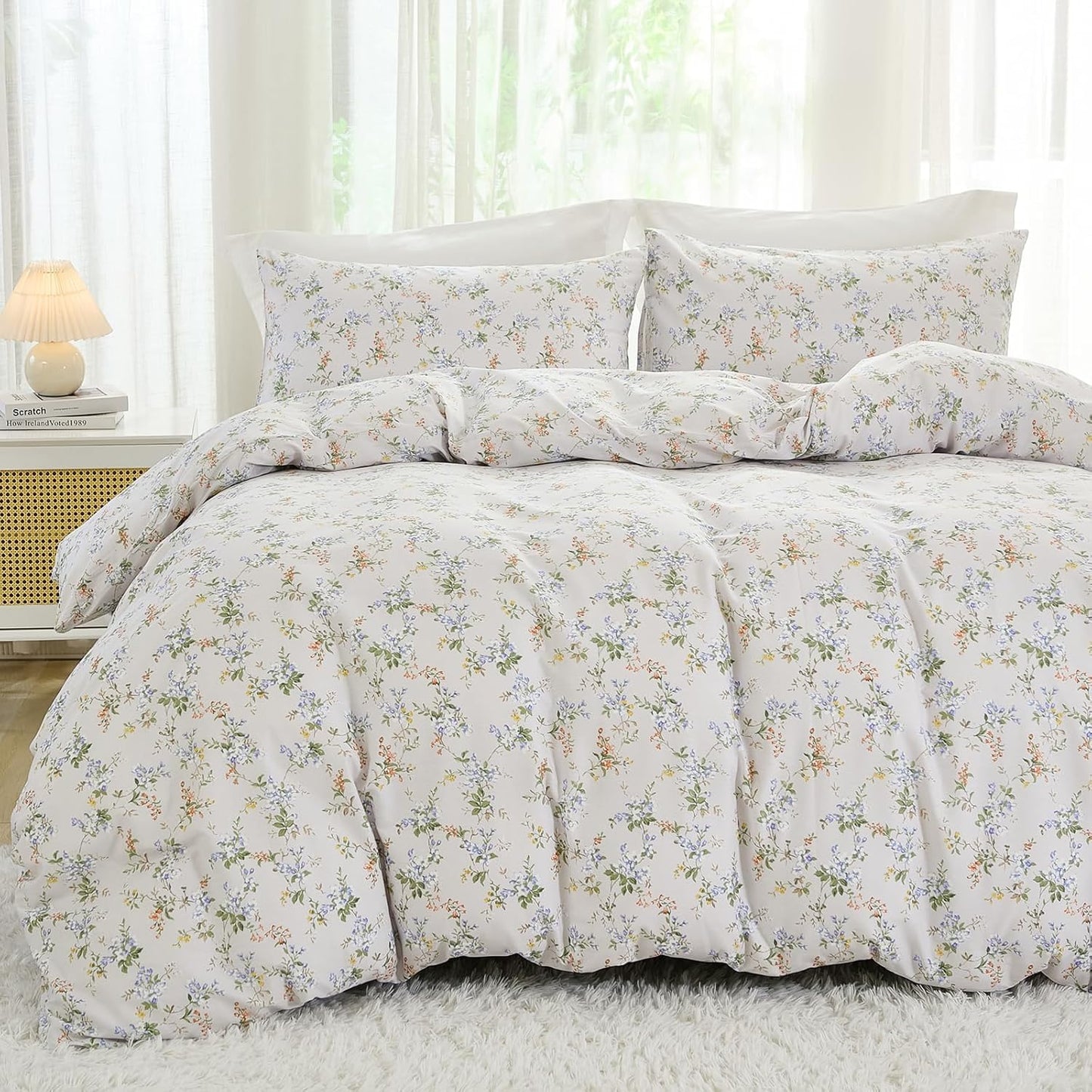 Vintage Style Garden Floral Comforter Set Queen for All-Season