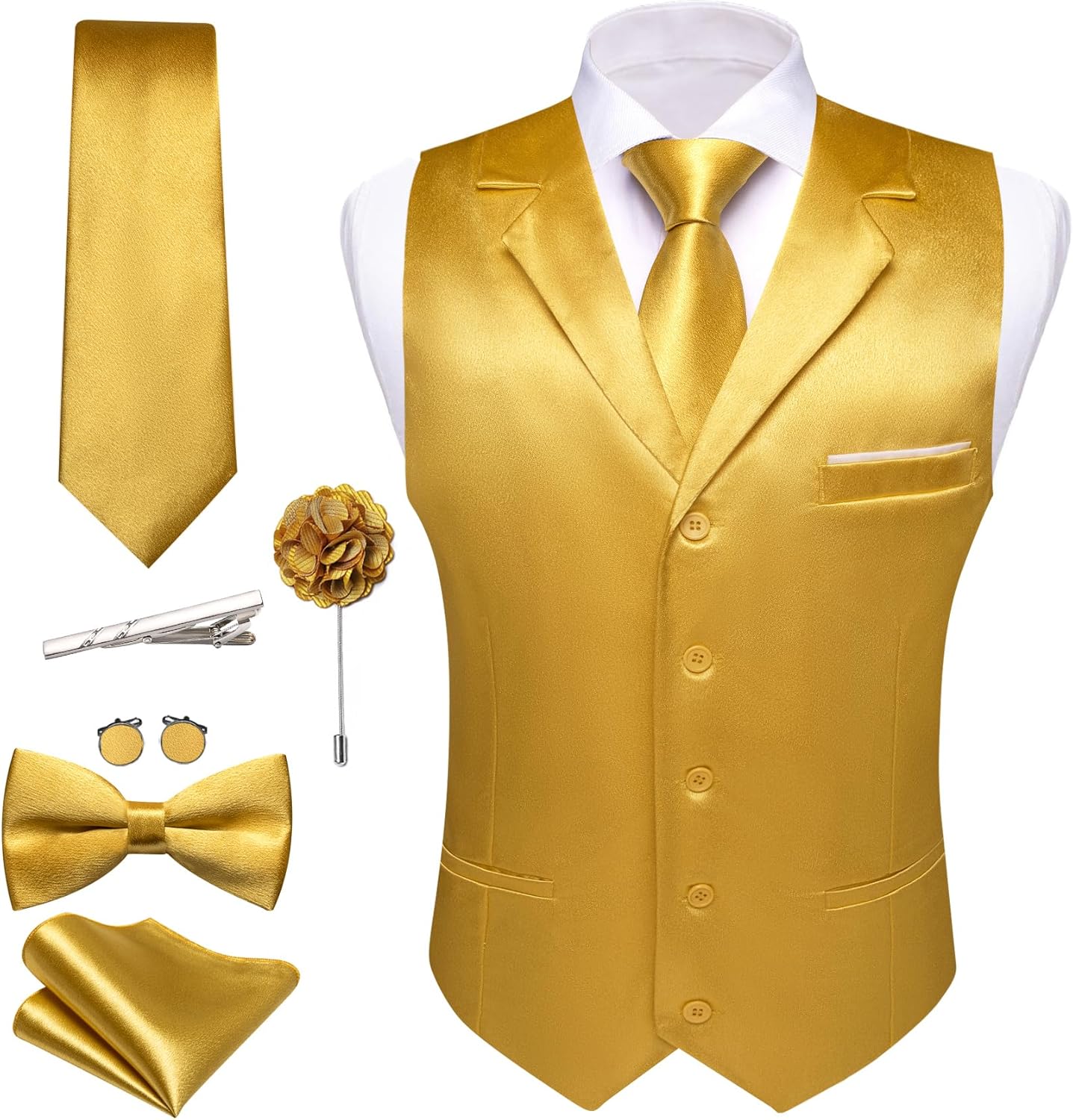 Barry.Wang Mens Formal Suit Vest Tie Bowtie Set for Weddings