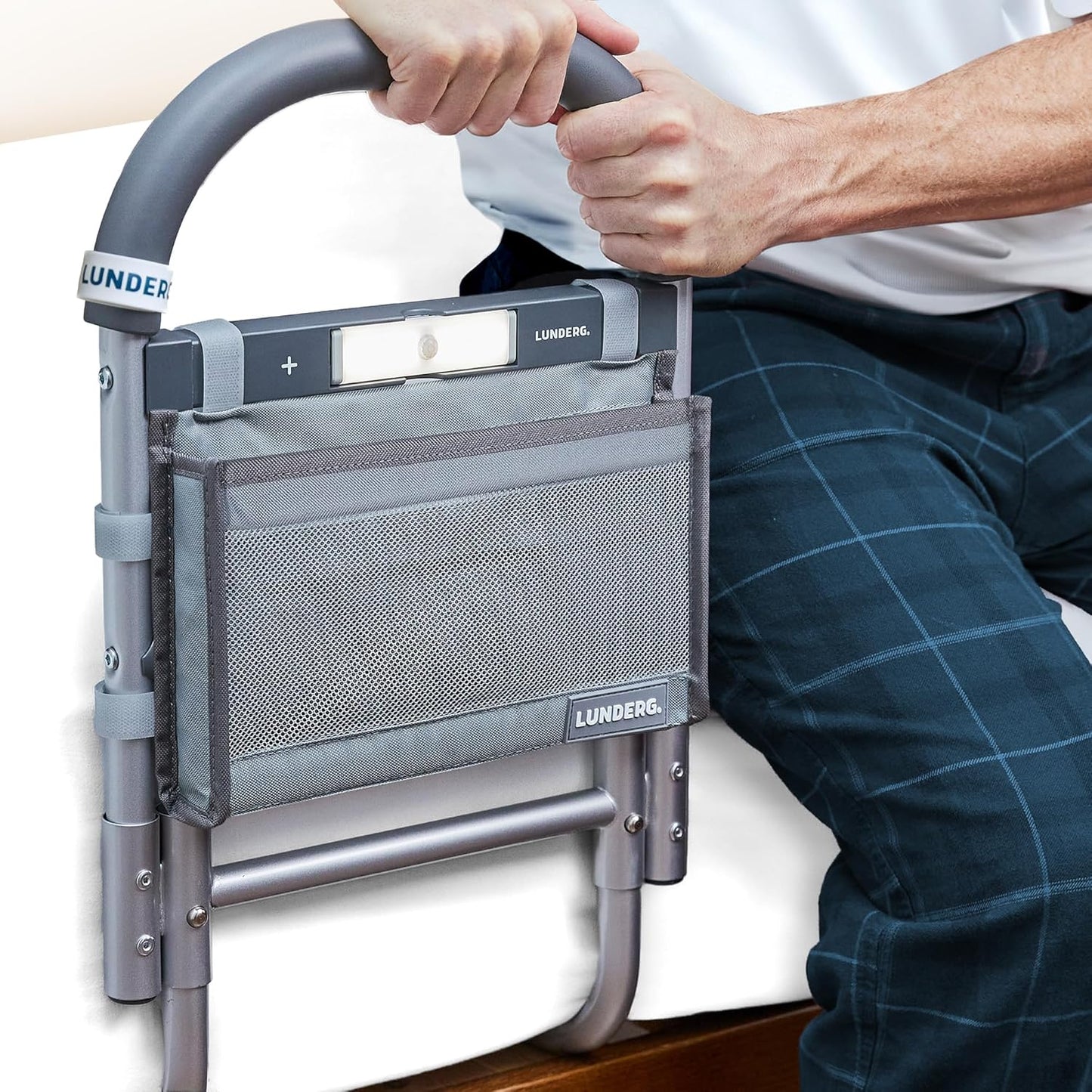 Lunderg Bed Rails for Elderly Adults with Motion Light & Storage