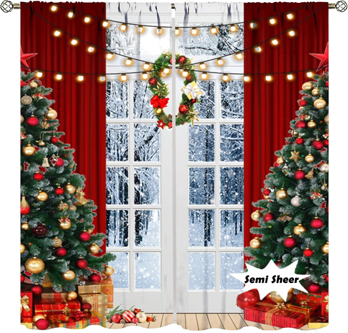 Winter Wonderland Window Curtains, Set of 2 Panels - 42 x 45 Inch