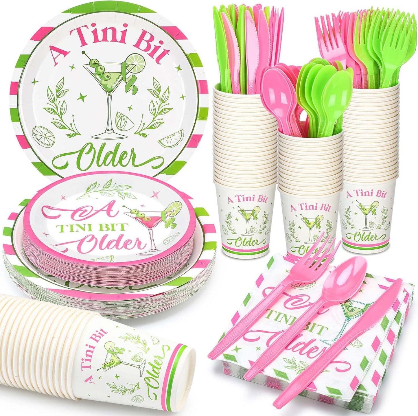 Baby Shower Decor Set for 36 Guests - Trendy Trandraft Hot Pink Green Tableware
