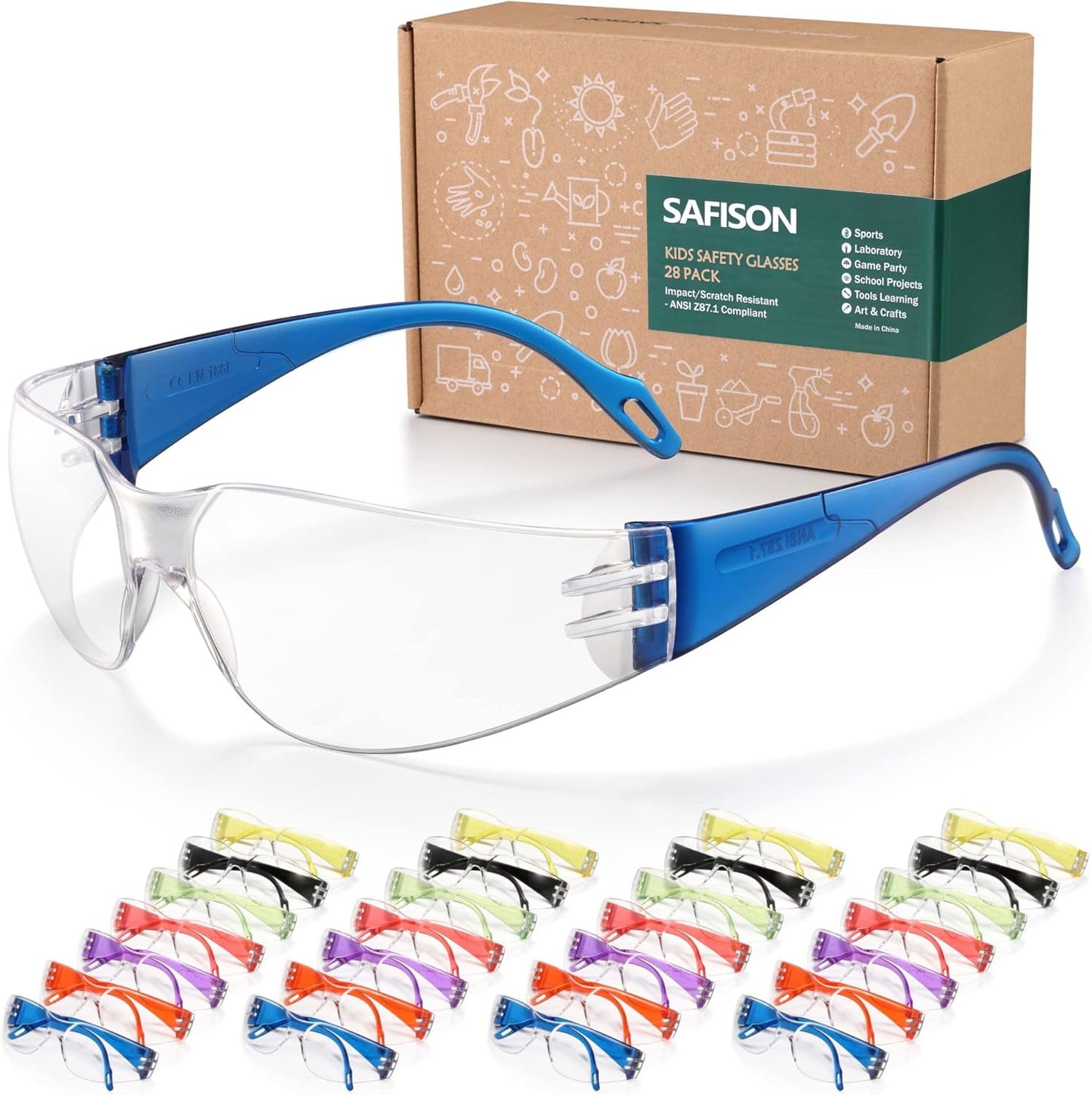 Kids Safety Glasses 28 Pack with ANSI Z87.1 Protection for Fun