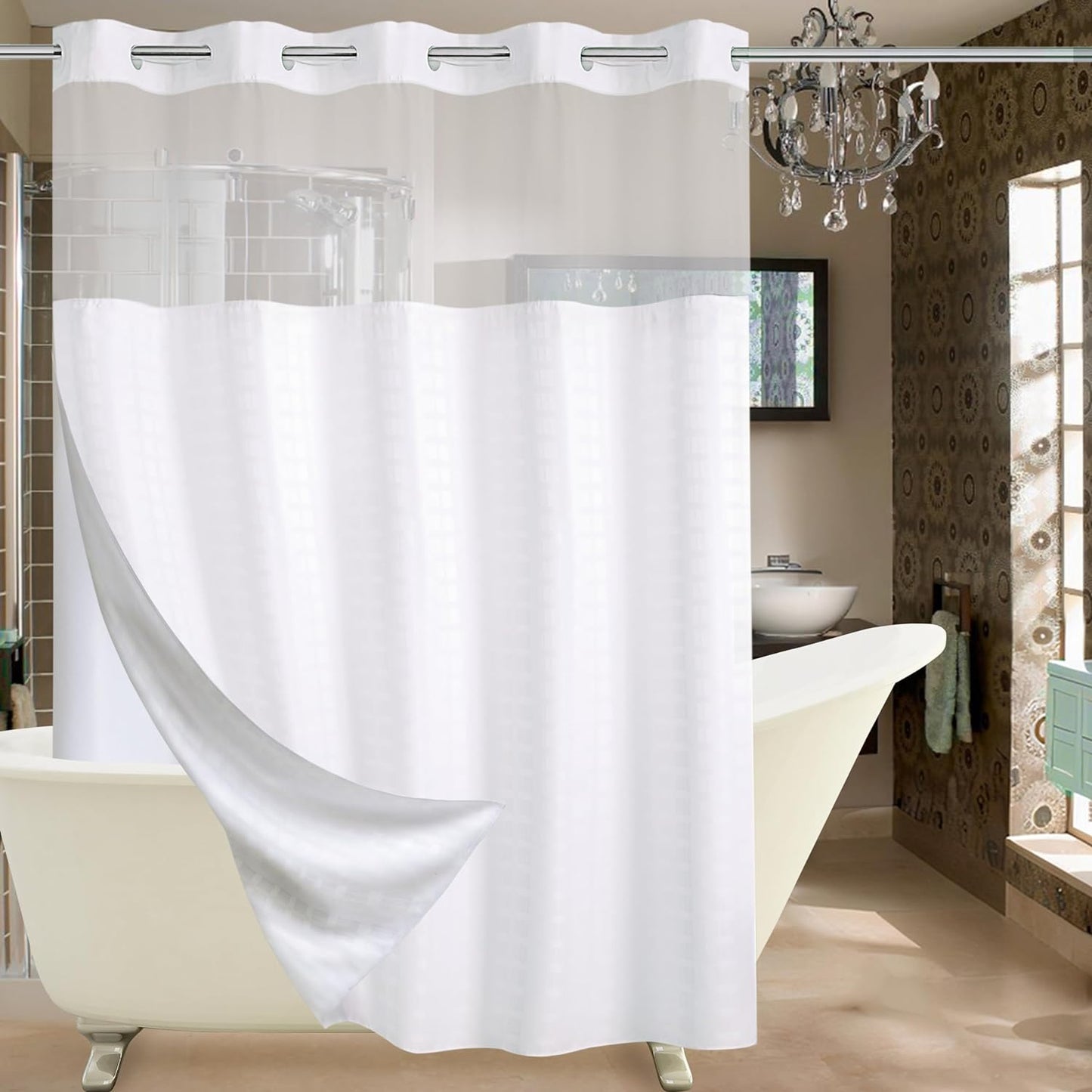 Extra Long No Hook Shower Curtain Set for Luxurious Bathrooms