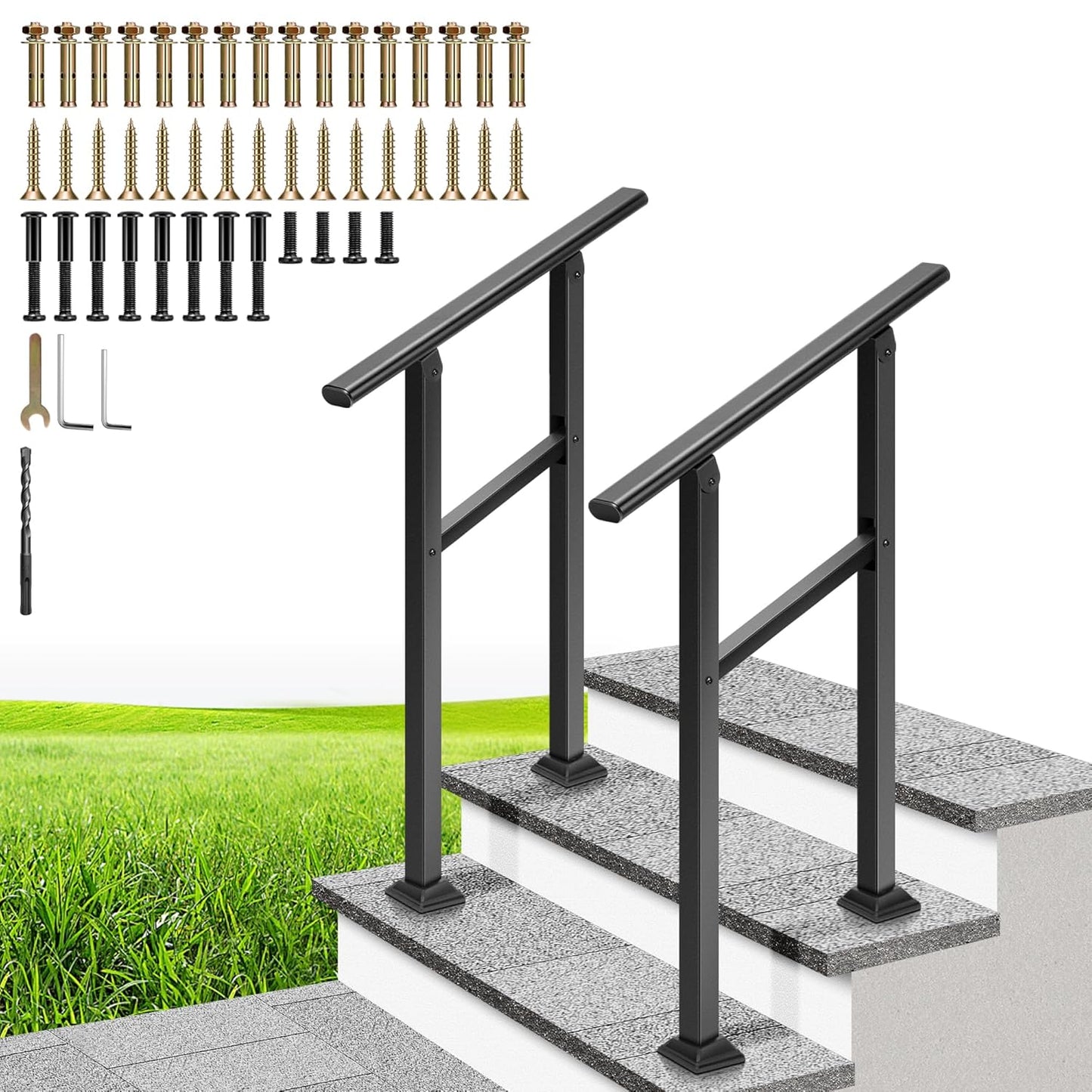 VIVOHOME 2-Pack 2 Step Hand Rails for Outdoor Steps and More