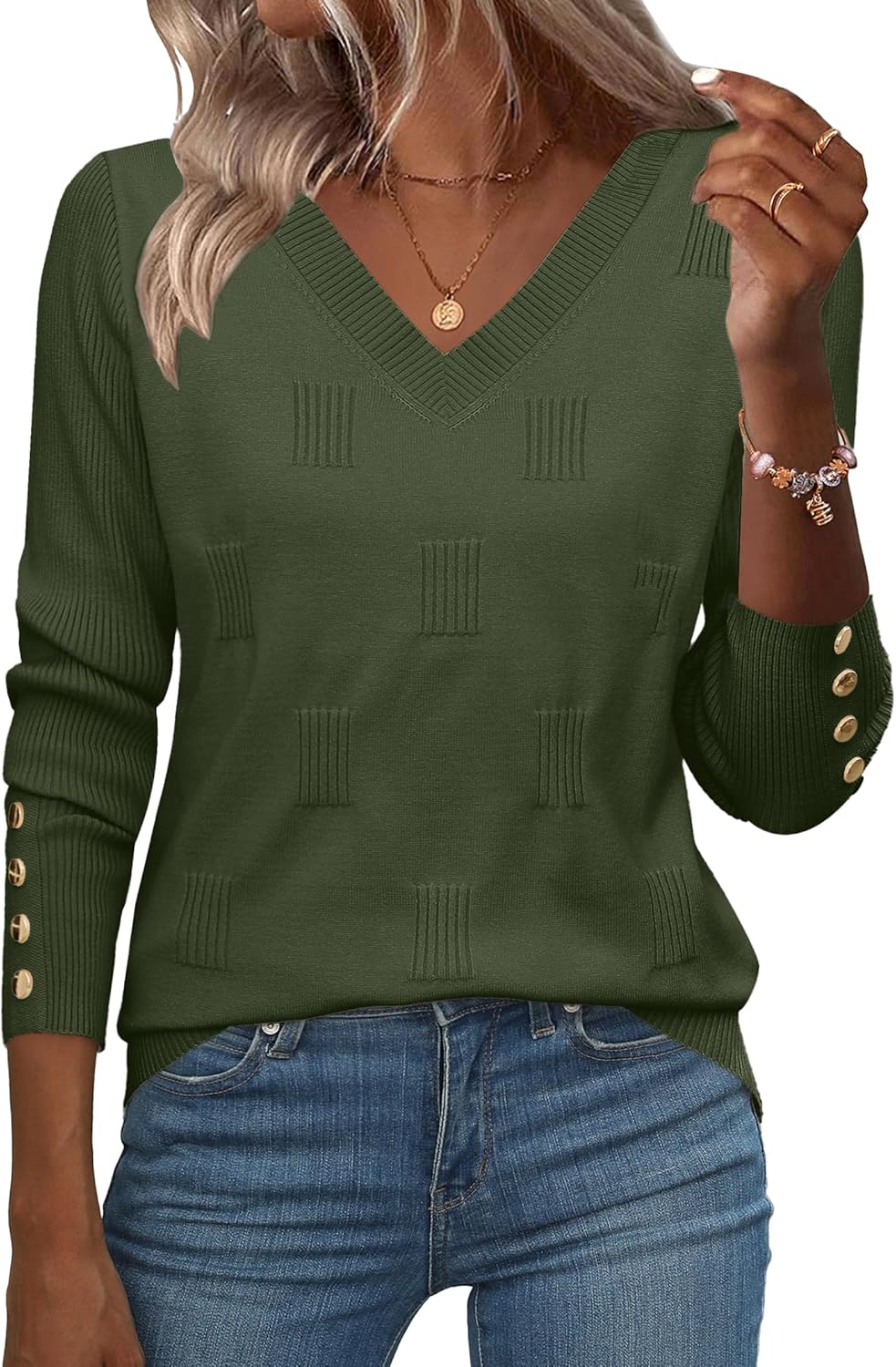 Stylish V Neck Sweater for Women - Lightweight Ribbed Knit Top