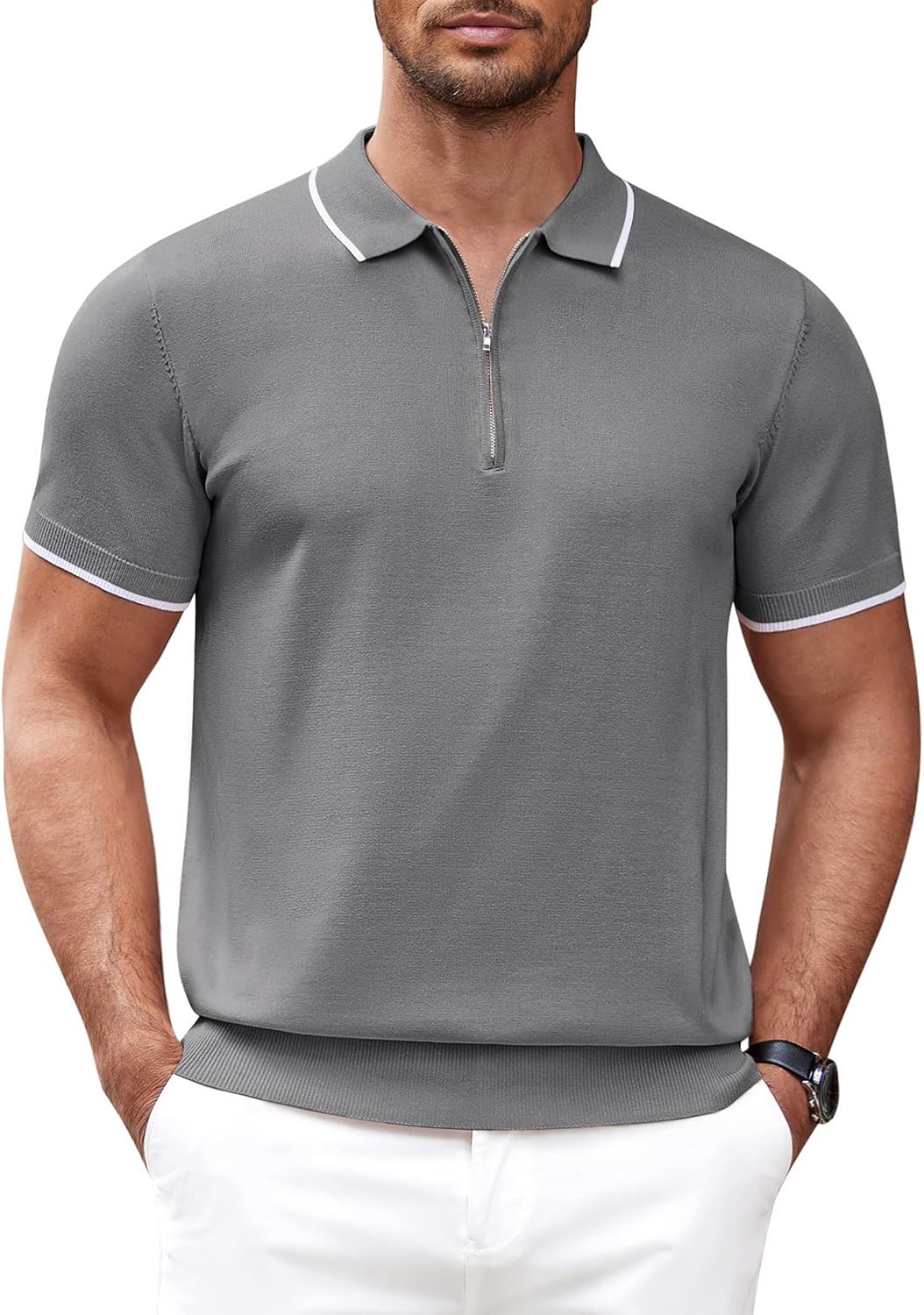 Stylish COOFANDY Men's Zipper Polo Shirt for Casual Wear