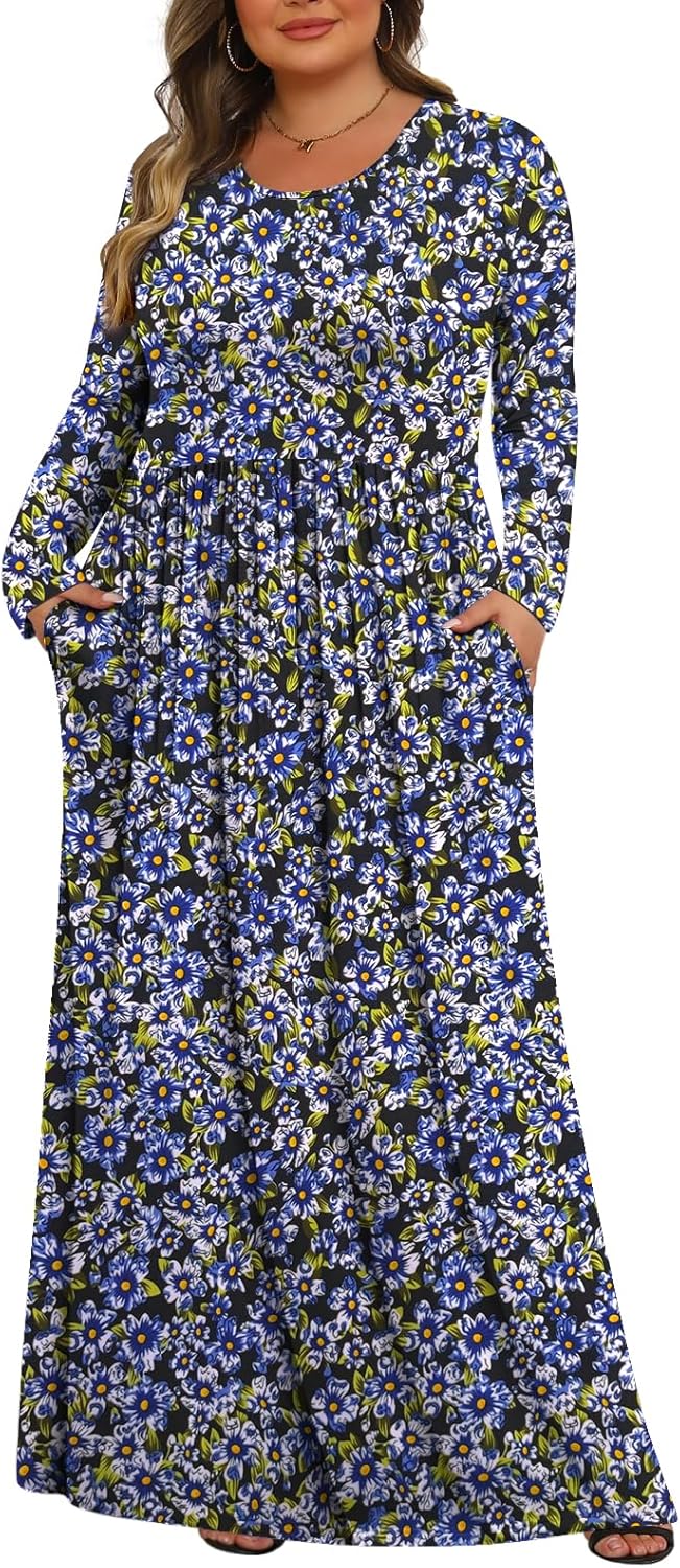 Tencede Womens Plus Size Maxi Dresses with Pockets for Comfort