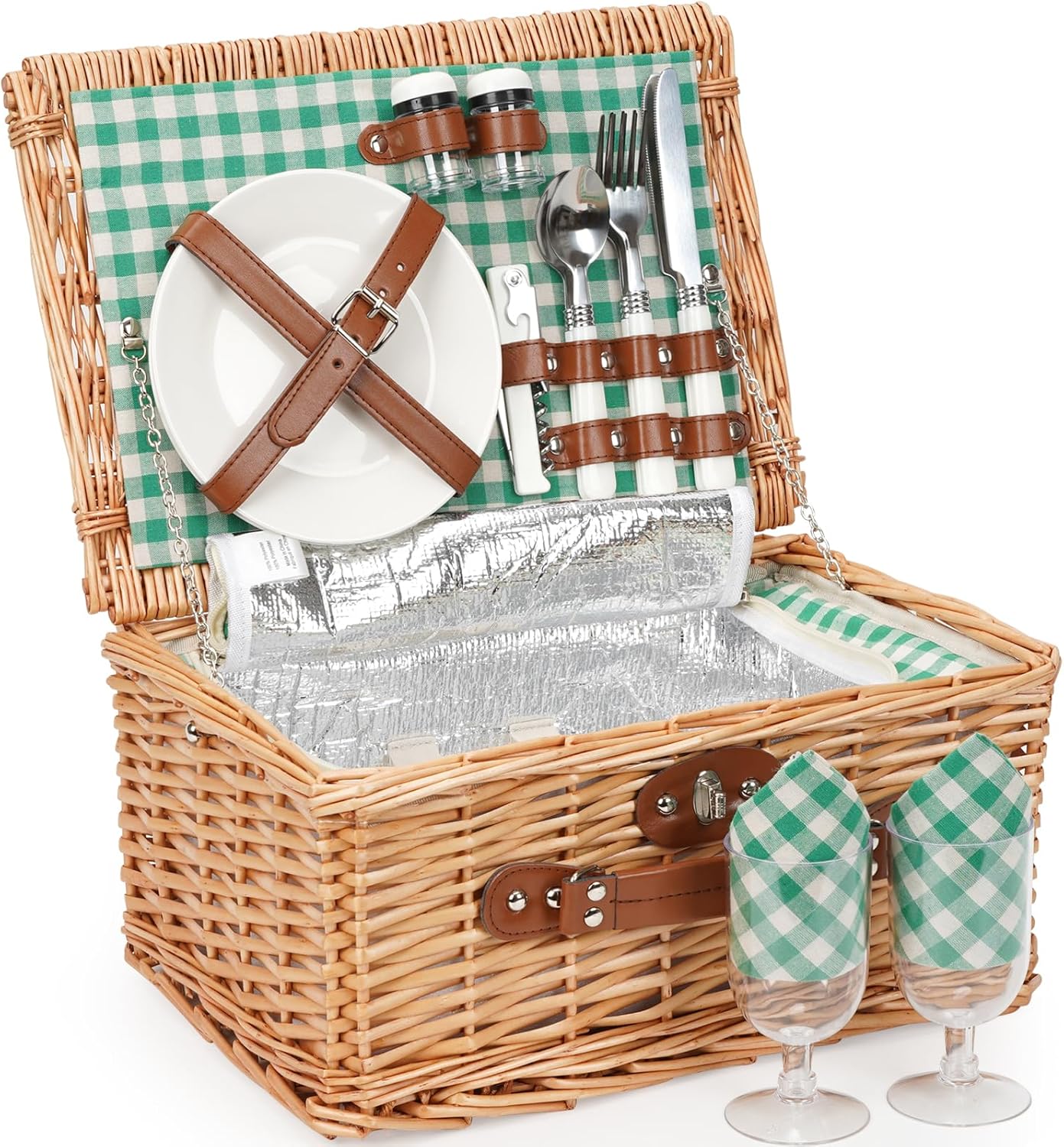ZORMY Wicker Picnic Basket for 2 with Insulated Compartment
