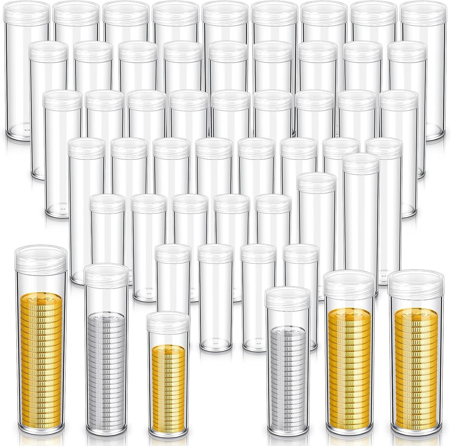 Yaomiao 60 Pcs Plastic Coin Tubes for All Your Coin Storage Needs