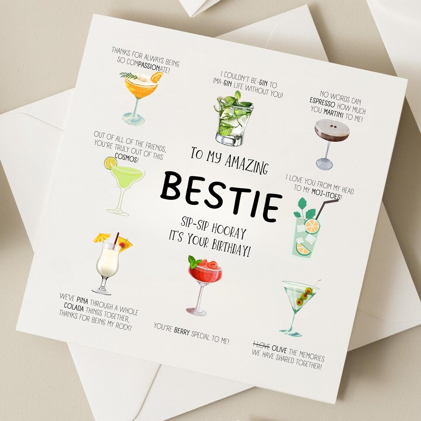 TEEMI-Cocktail Bestie Birthday Card - Cheers to Friendship