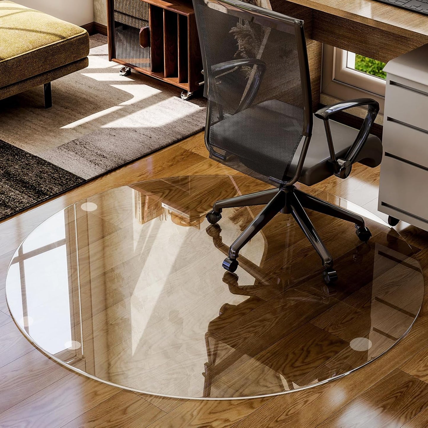 46in Round Tempered Glass Chair Mat for Carpet and Hard Floors