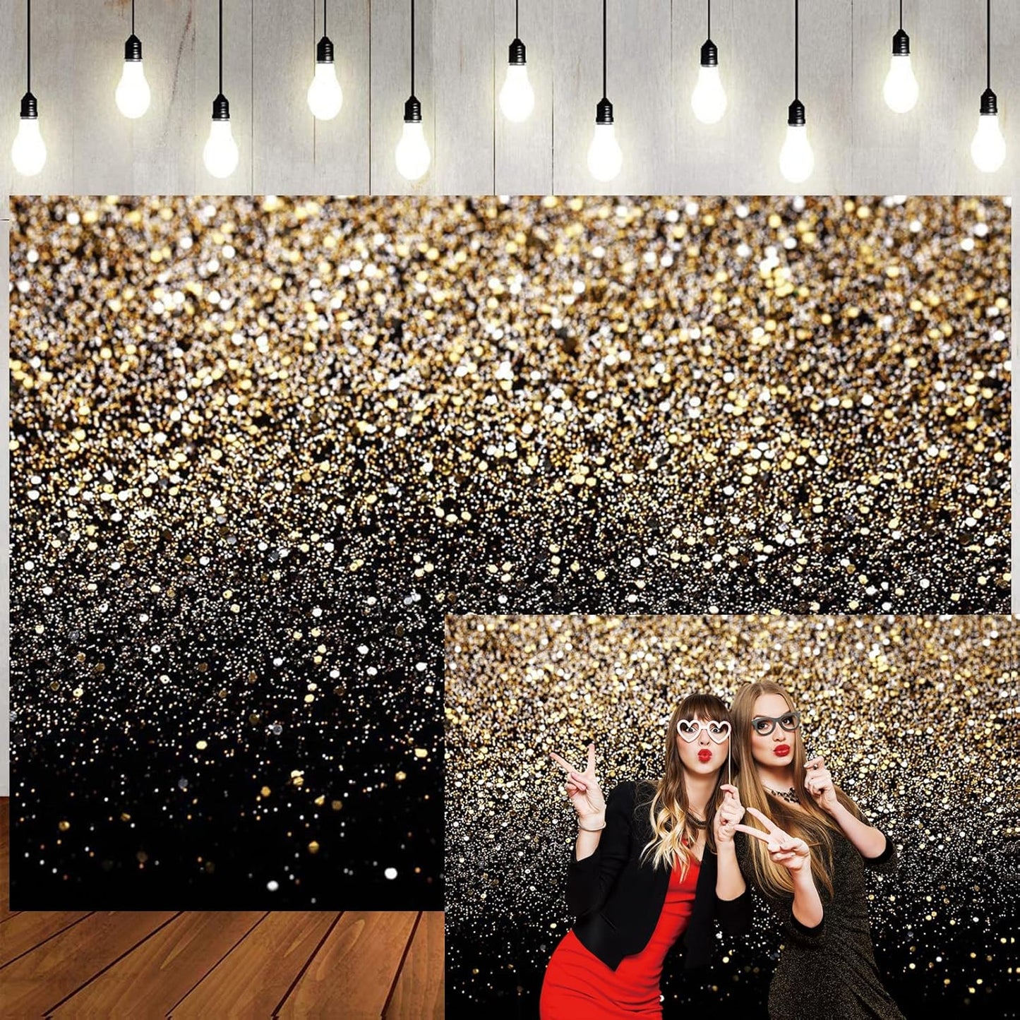 LTLYH Gold Glitter Effect Backdrop for Glam Photo Booths