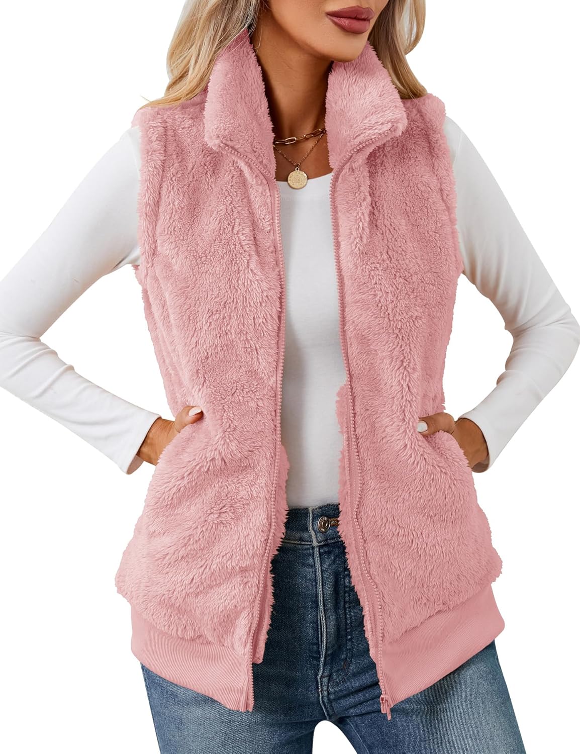 LOMON Womens Fuzzy Fleece Vest for Cozy Fall and Winter Wear