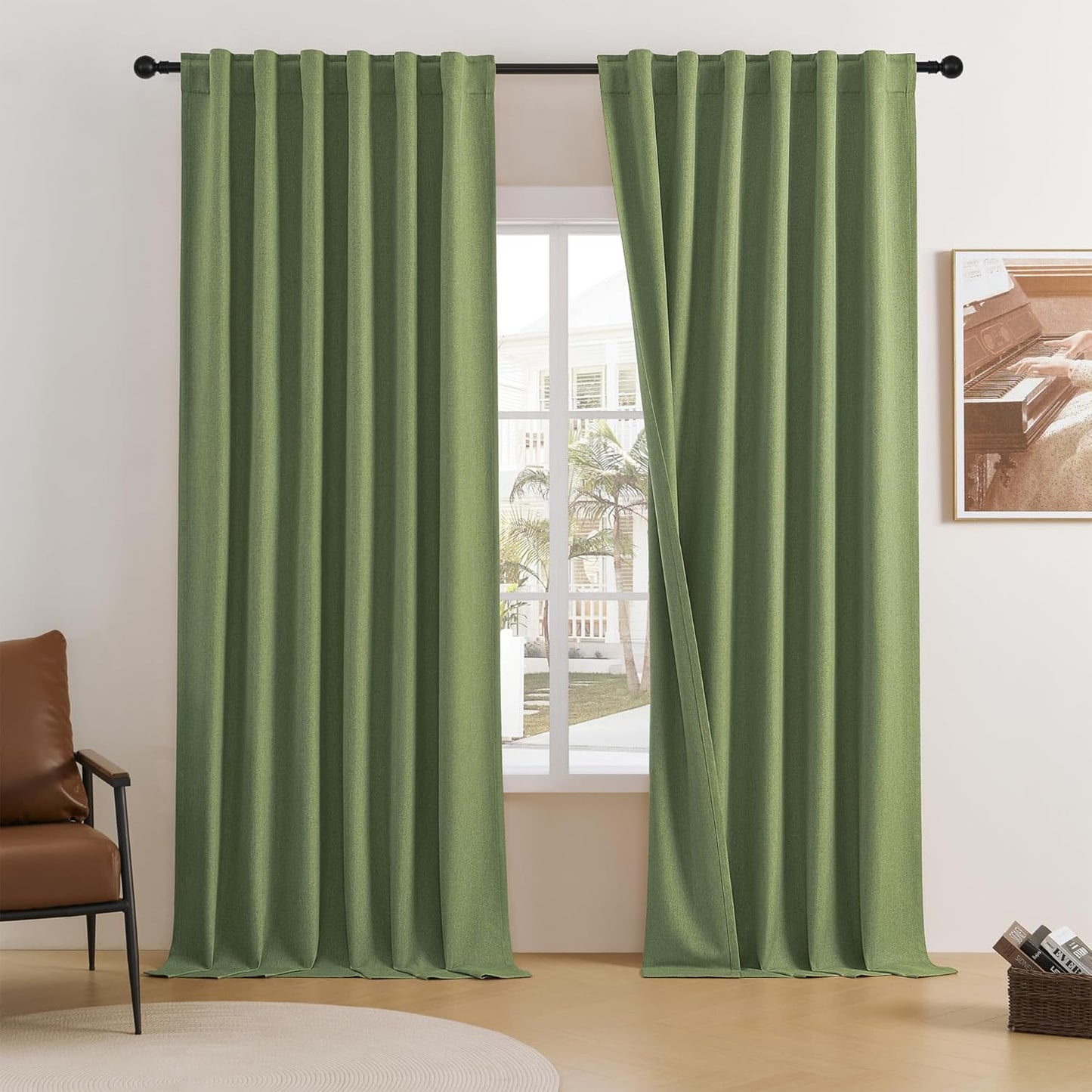 DUALIFE Light Sage Green Curtains 96 Inches Long for Bedrooms