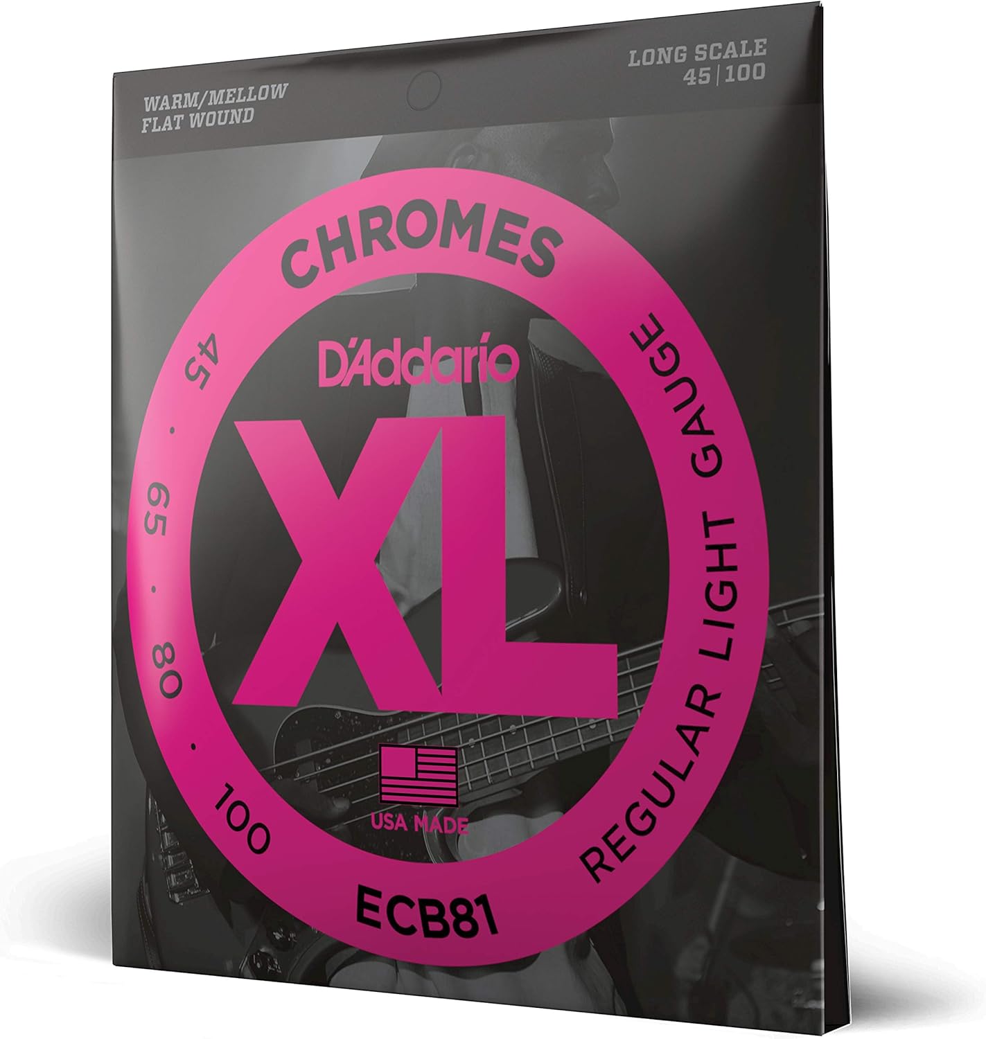 D'Addario XL Chromes Flat Wound Bass Guitar Strings for Mellow Tone