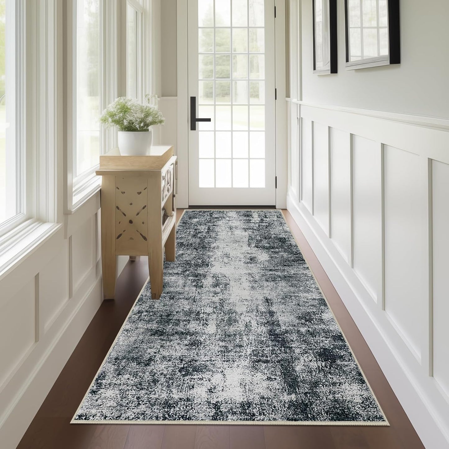 Ultra Soft Black Abstract Hallway Runner Rug for Any Space