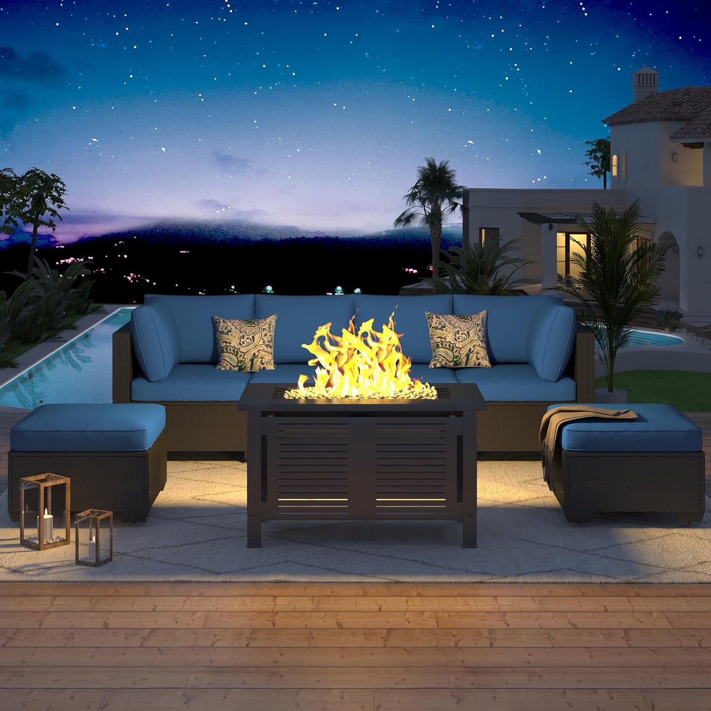 U-MAX 7 Piece Outdoor Patio Furniture Set with Fire Pit Table