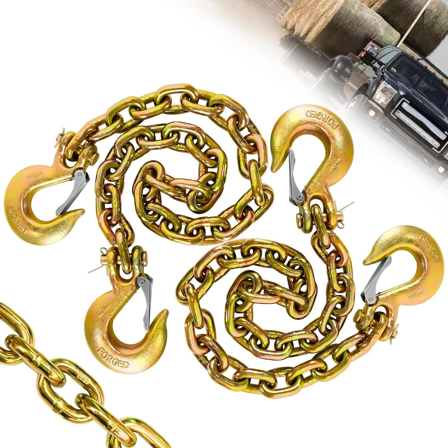 3/8 Trailer Safety Chains G80 Heavy Duty Towing Chains 2 Pack