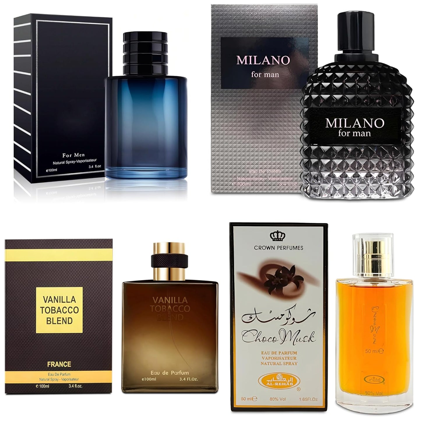 4-Piece Cologne Set for Men with Choco Musk and Vanilla Tobacco
