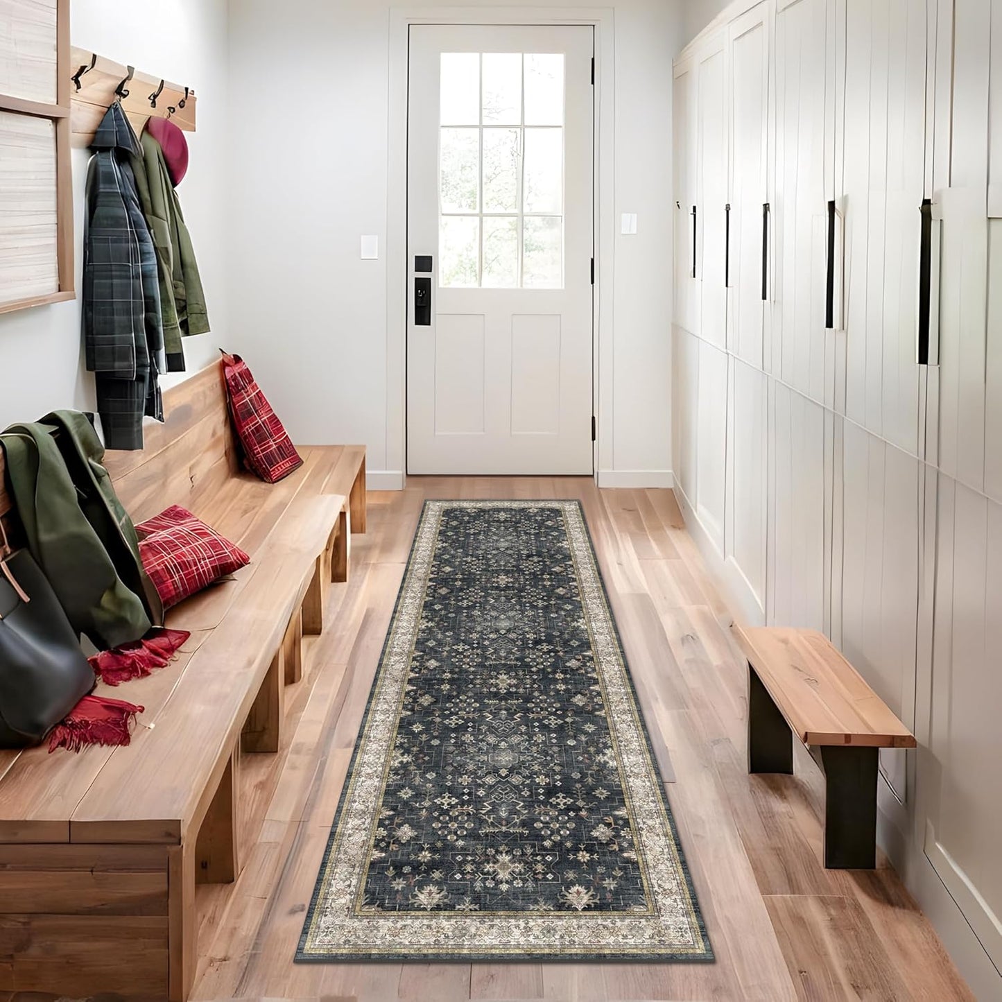 Black 2x7 Long Runner Rugs for Entryway and Kitchen Spaces