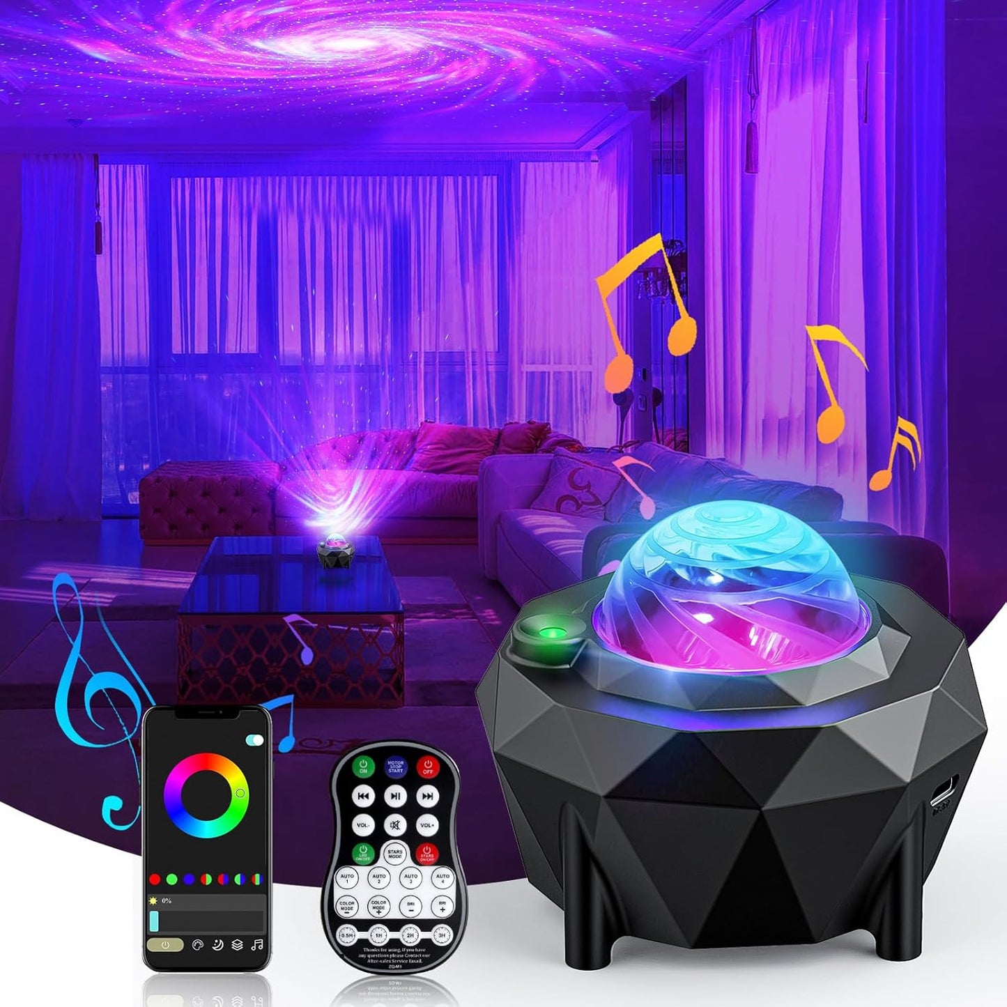ZonQoonz Star Projector: APP Remote Music Speaker Light