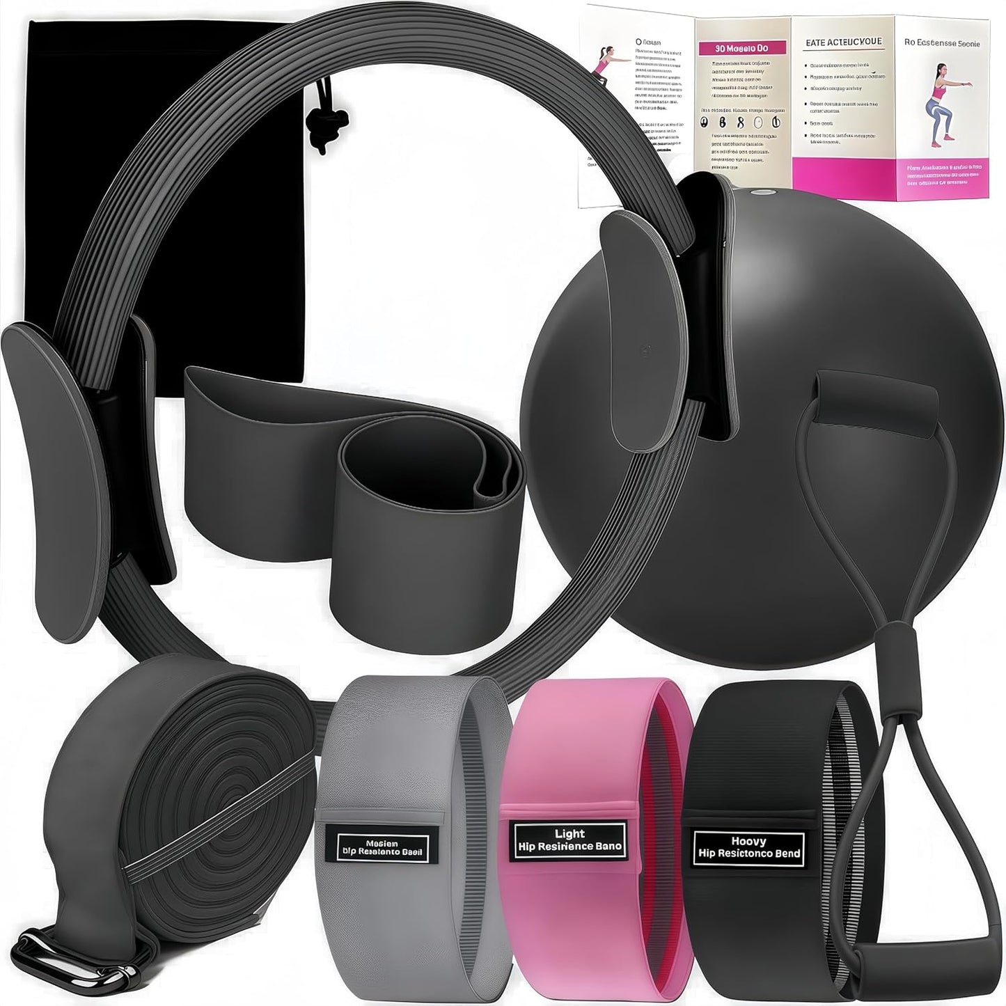 Pilates Set for Home Workouts with Magic Circle & Resistance Bands