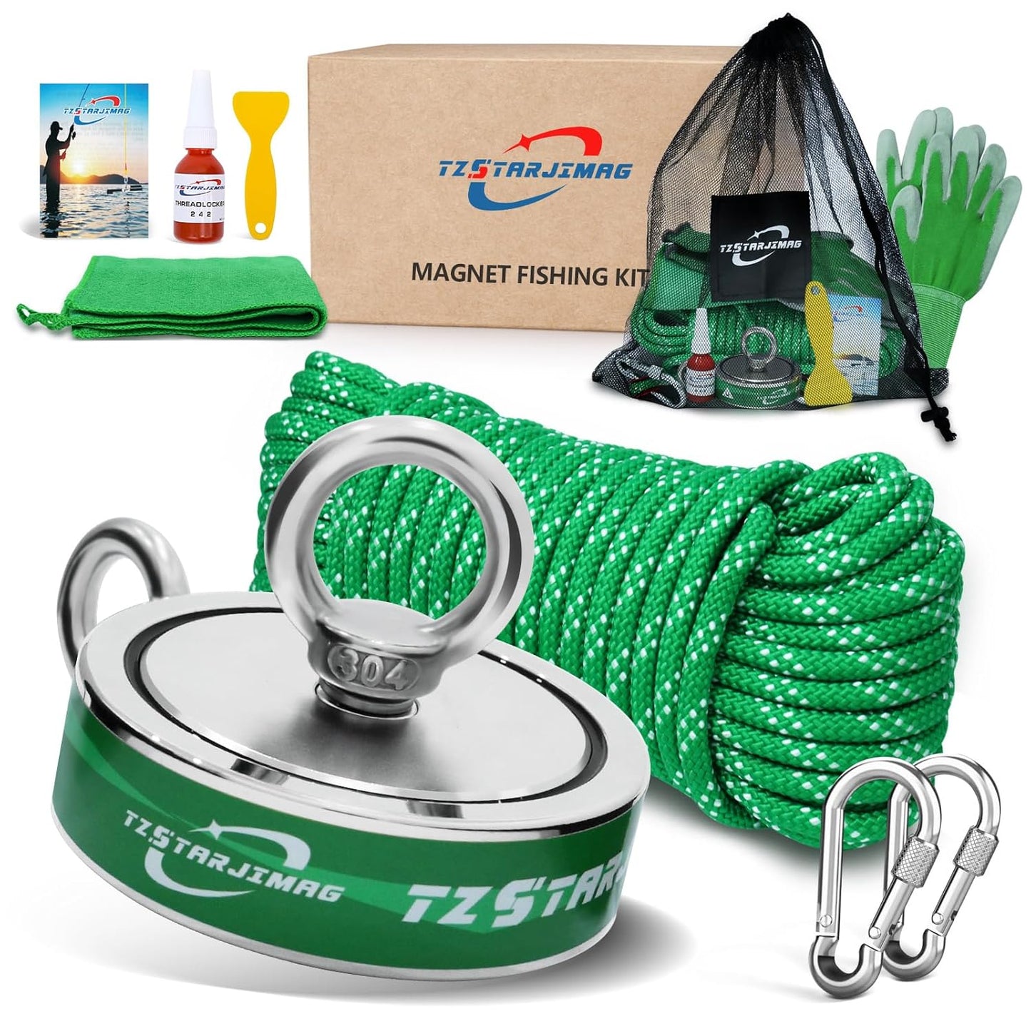 Double Side Magnet Fishing Kit with 1700 Lb Strength and Rope