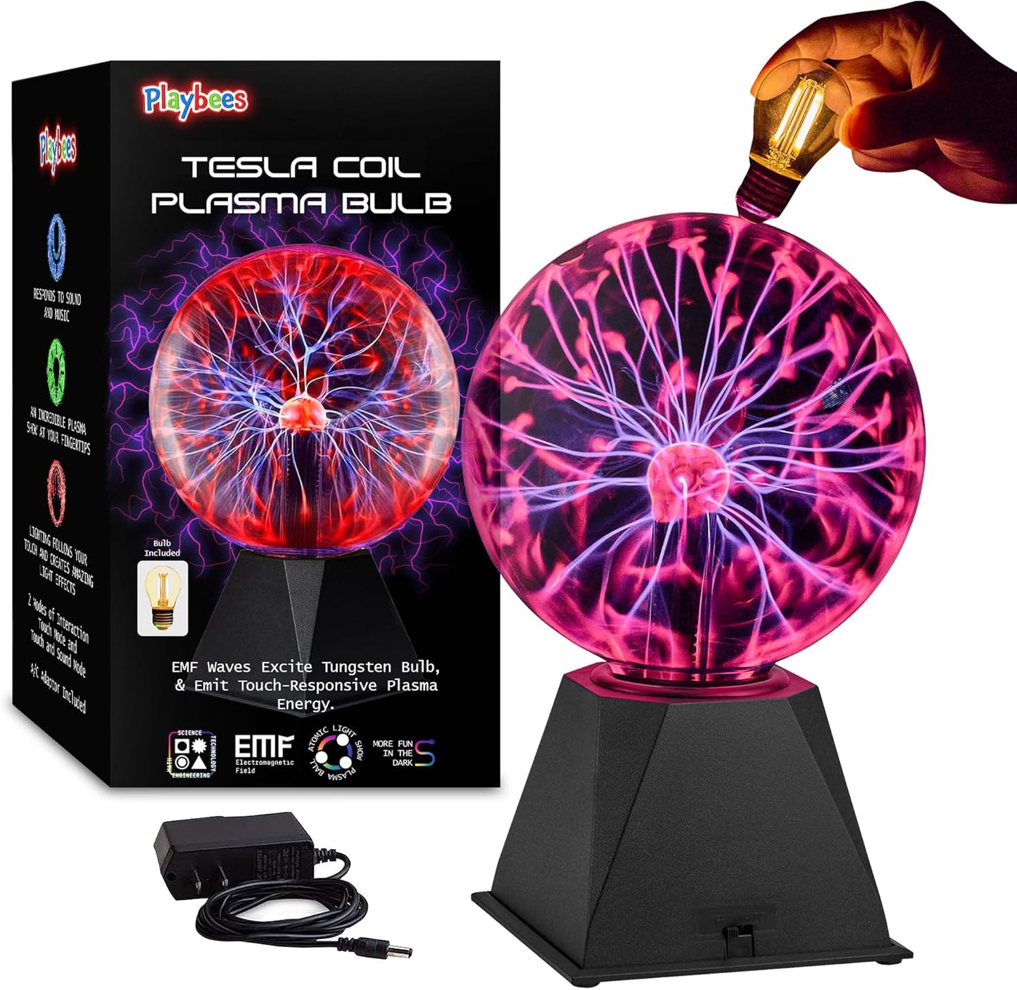 Red Plasma Ball - 7 Inch Interactive Tesla Coil Light Show