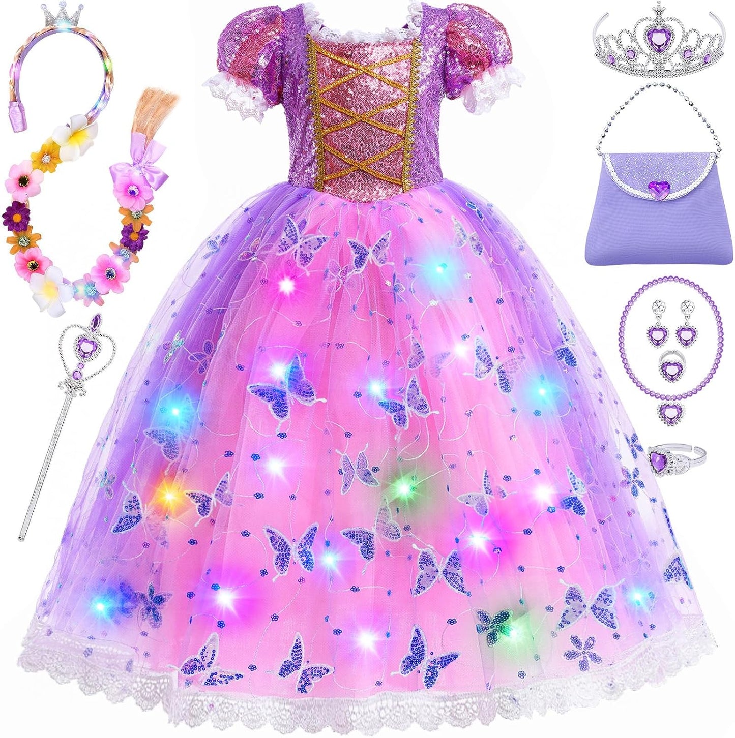 10pcs Girls Princess Costume Light Up Toddler Dress Up Set