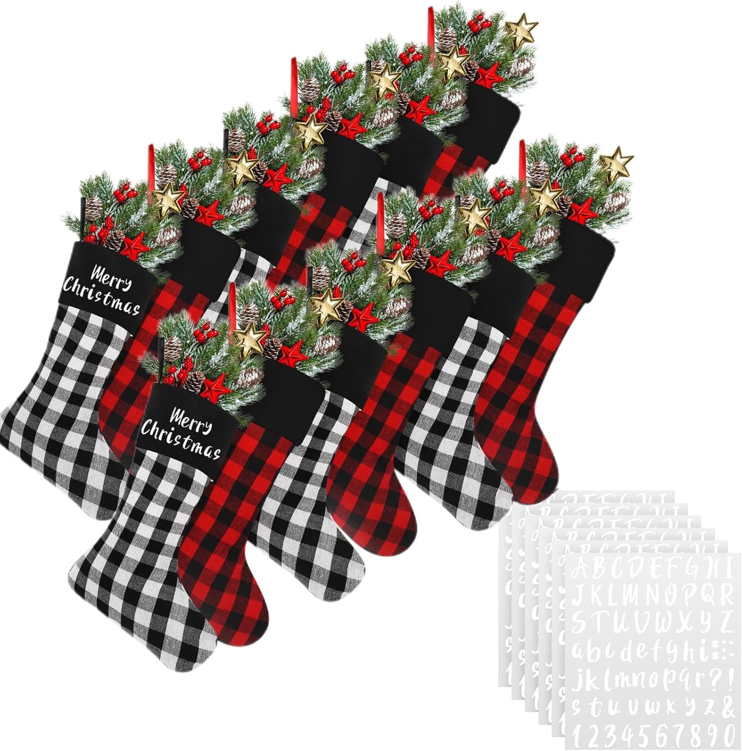12 Pack Christmas Burlap Stockings for Festive Decor