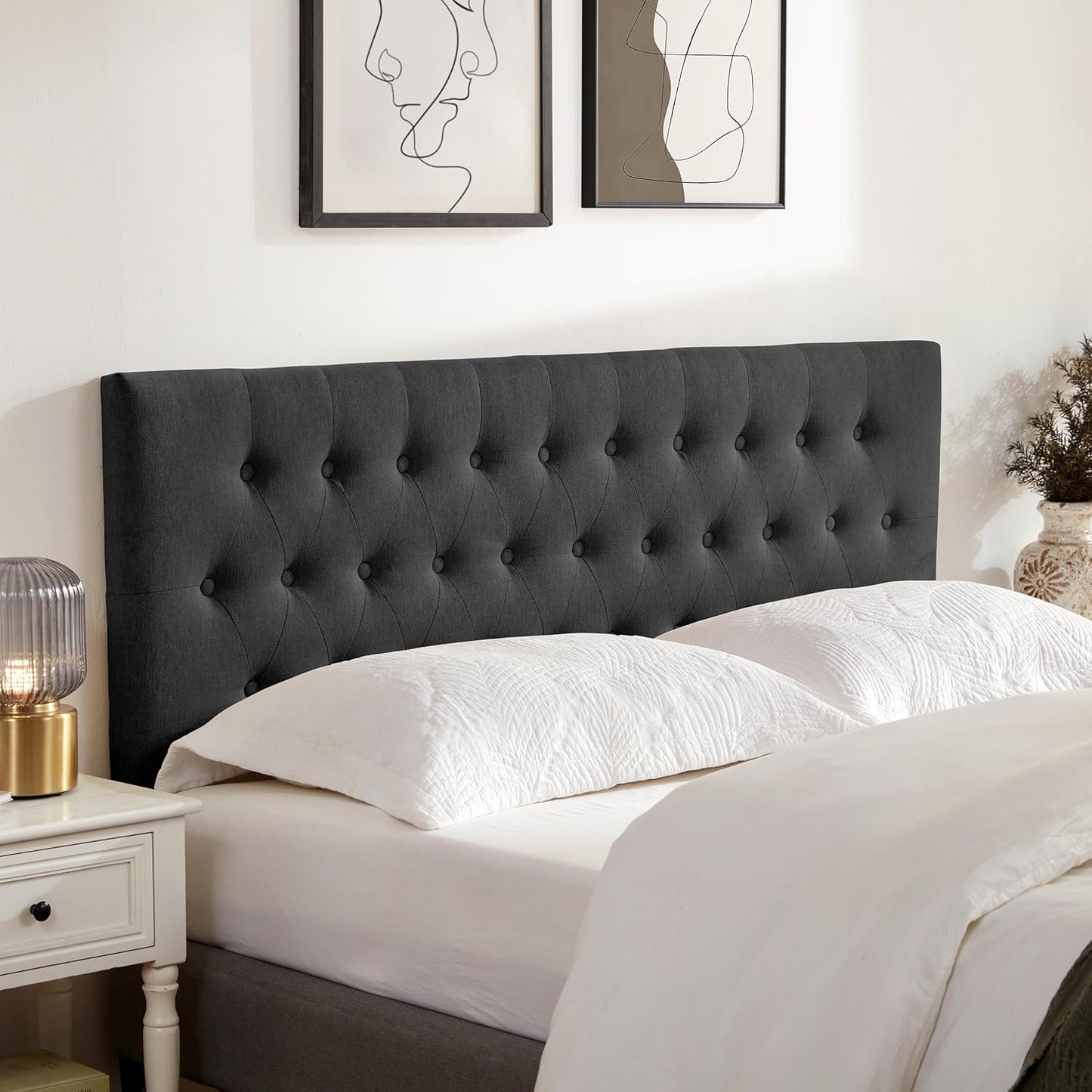 Tufted Upholstered King Size Headboard with Adjustable Height