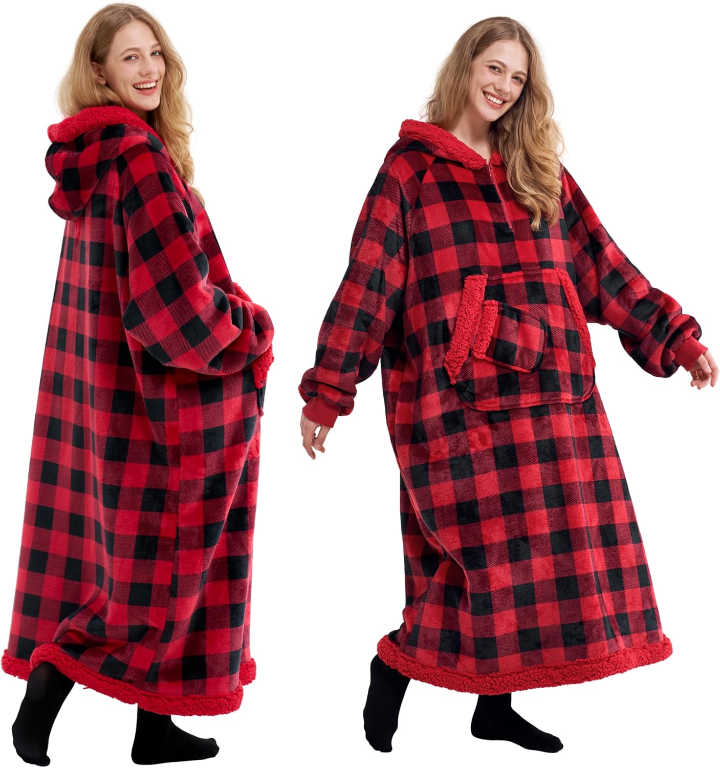 Wearable Blanket Hoodie for Women and Men - Cozy Sherpa Fleece