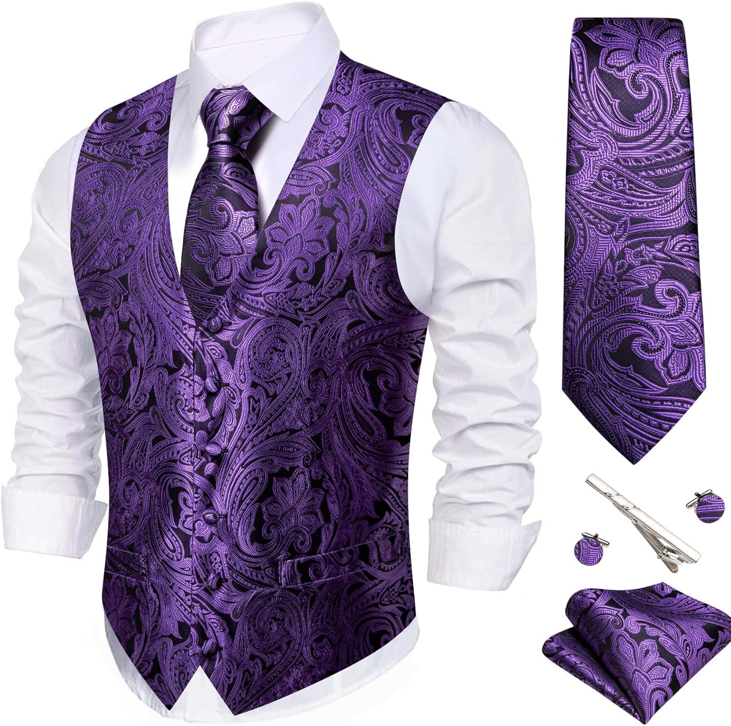 Barry.Wang Men's Suit Vest Tie Bowtie Set for Formal Events
