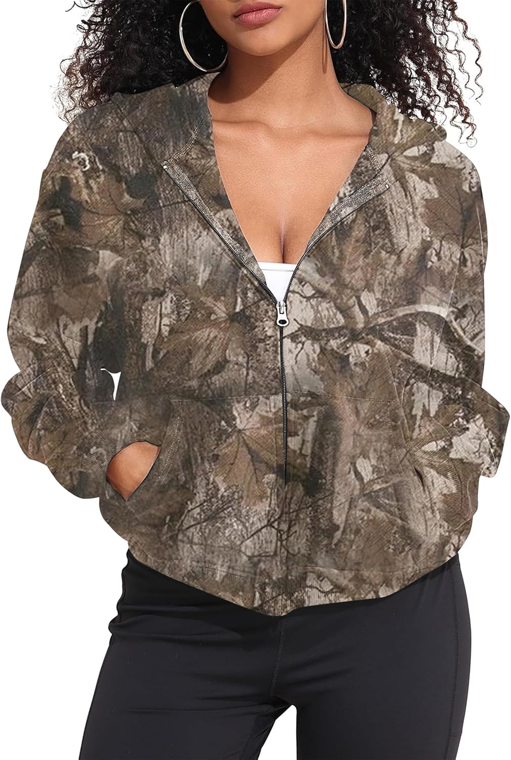 Maple Leaf Camo Zip-Up Hoodie by Ymejia