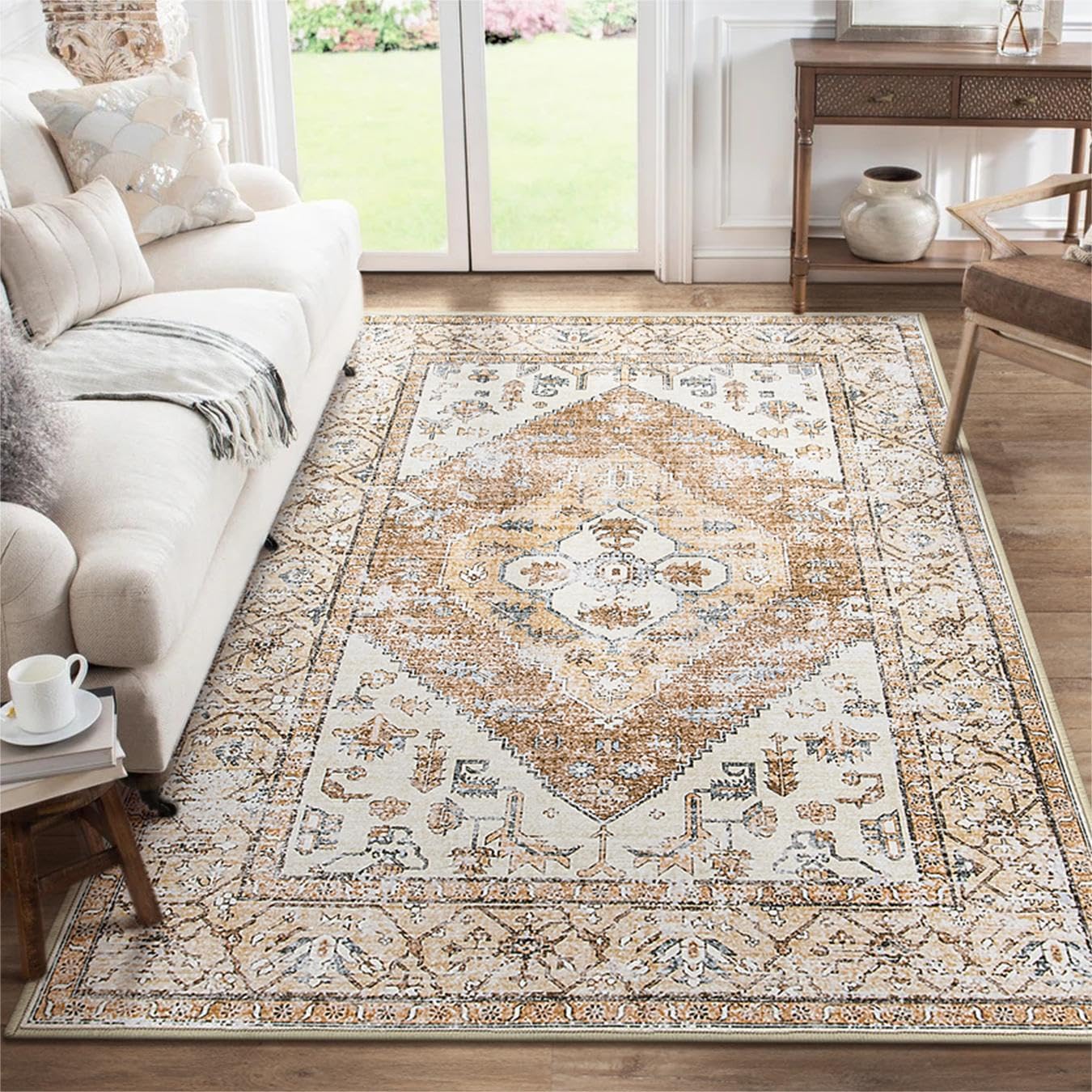 Lahome Boho Area Rug - Lightweight Non-Slip Washable 4x6 Rug