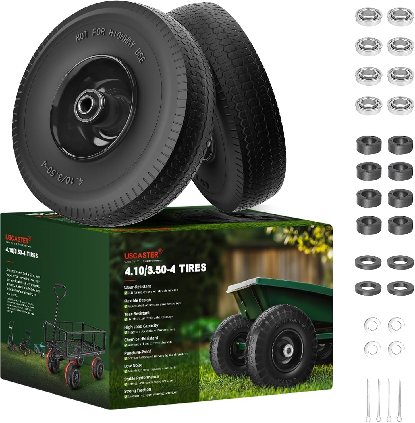 4.10/3.50-4 Flat Free Tire and Wheel for Hand Trucks and More