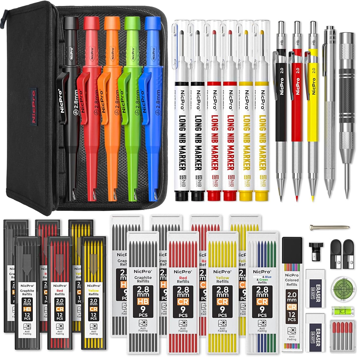 Nicpro 44 Pack Carpenter Pencils Set with Sharpener & Tools