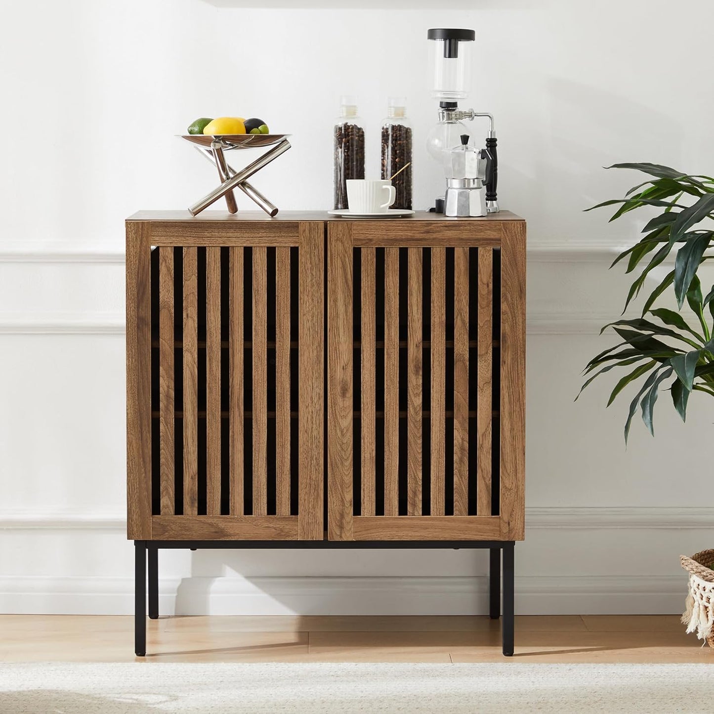 Grille Walnut Buffet Cabinet: Stylish Storage Solution