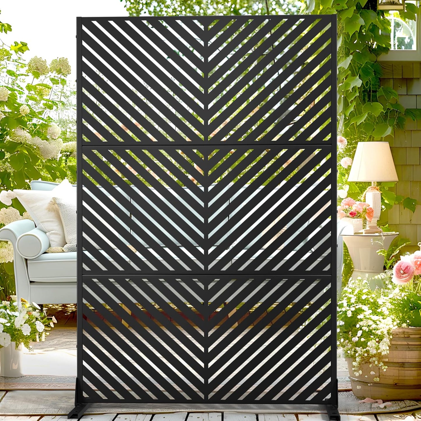 72in High Metal Outdoor Privacy Screen - Stylish 3 Panel Fence