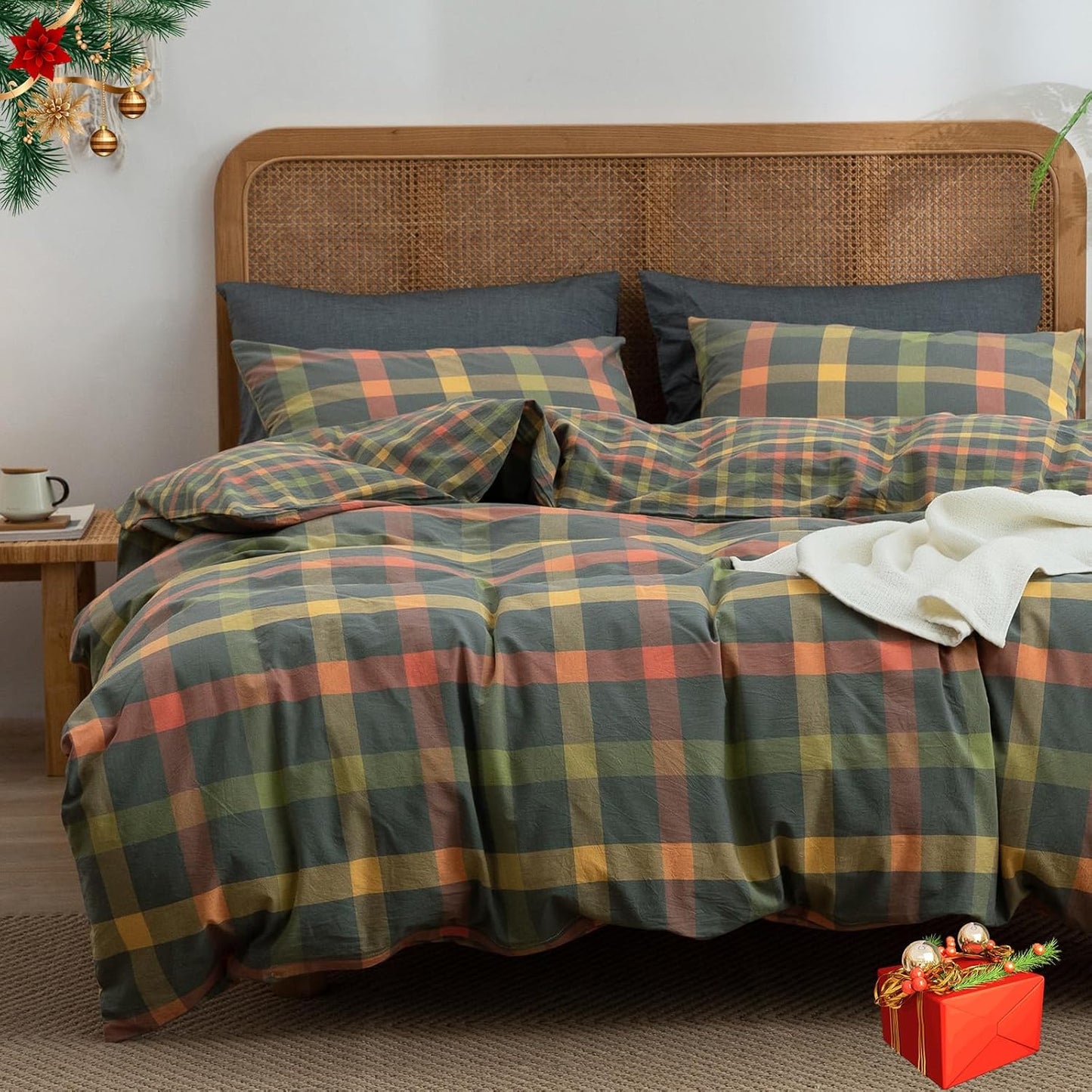 VM VOUGEMARKET Twin XL Plaid Duvet Cover Set for Cozy Bedding